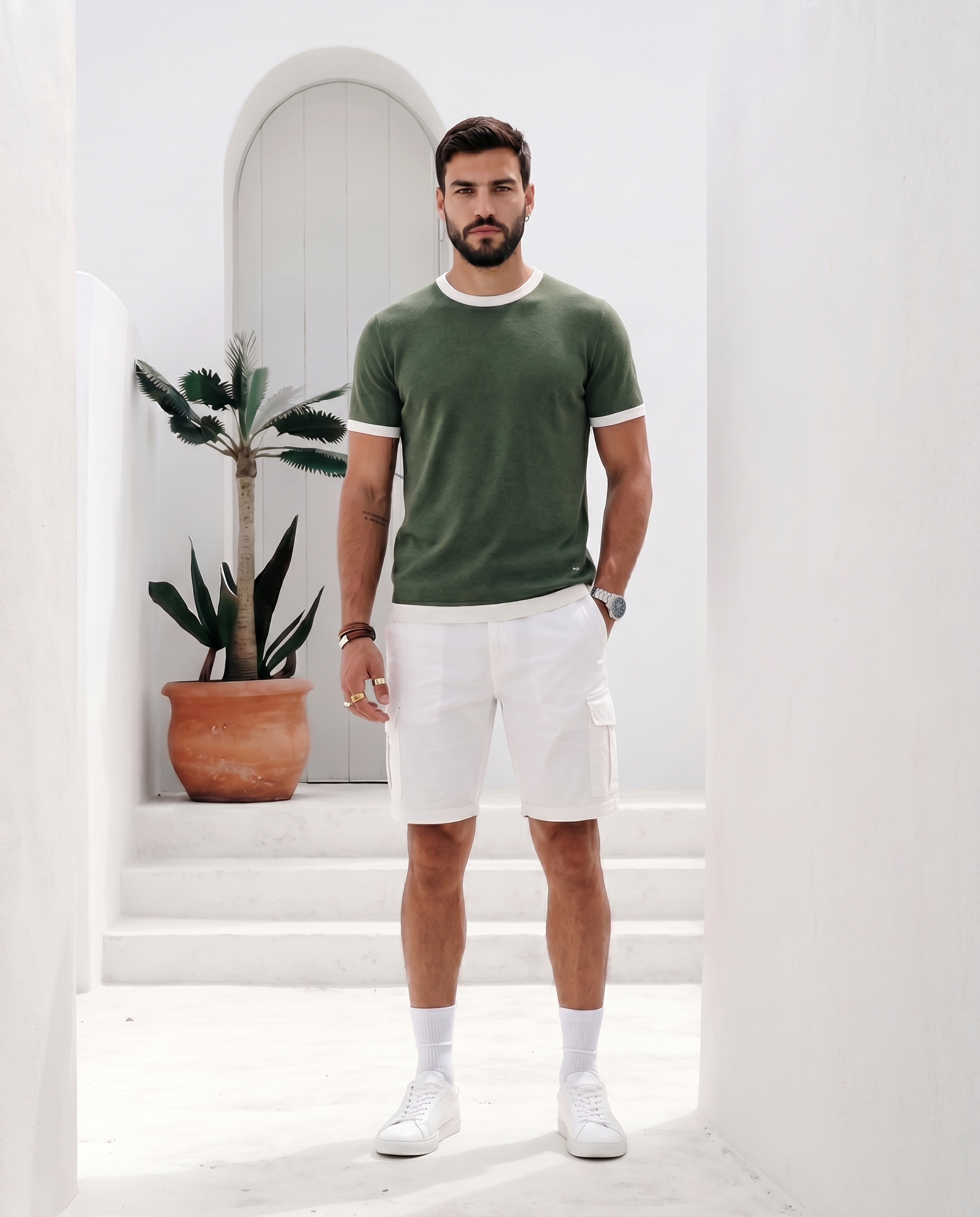 Khaki Green Mill Contrast T-Shirt