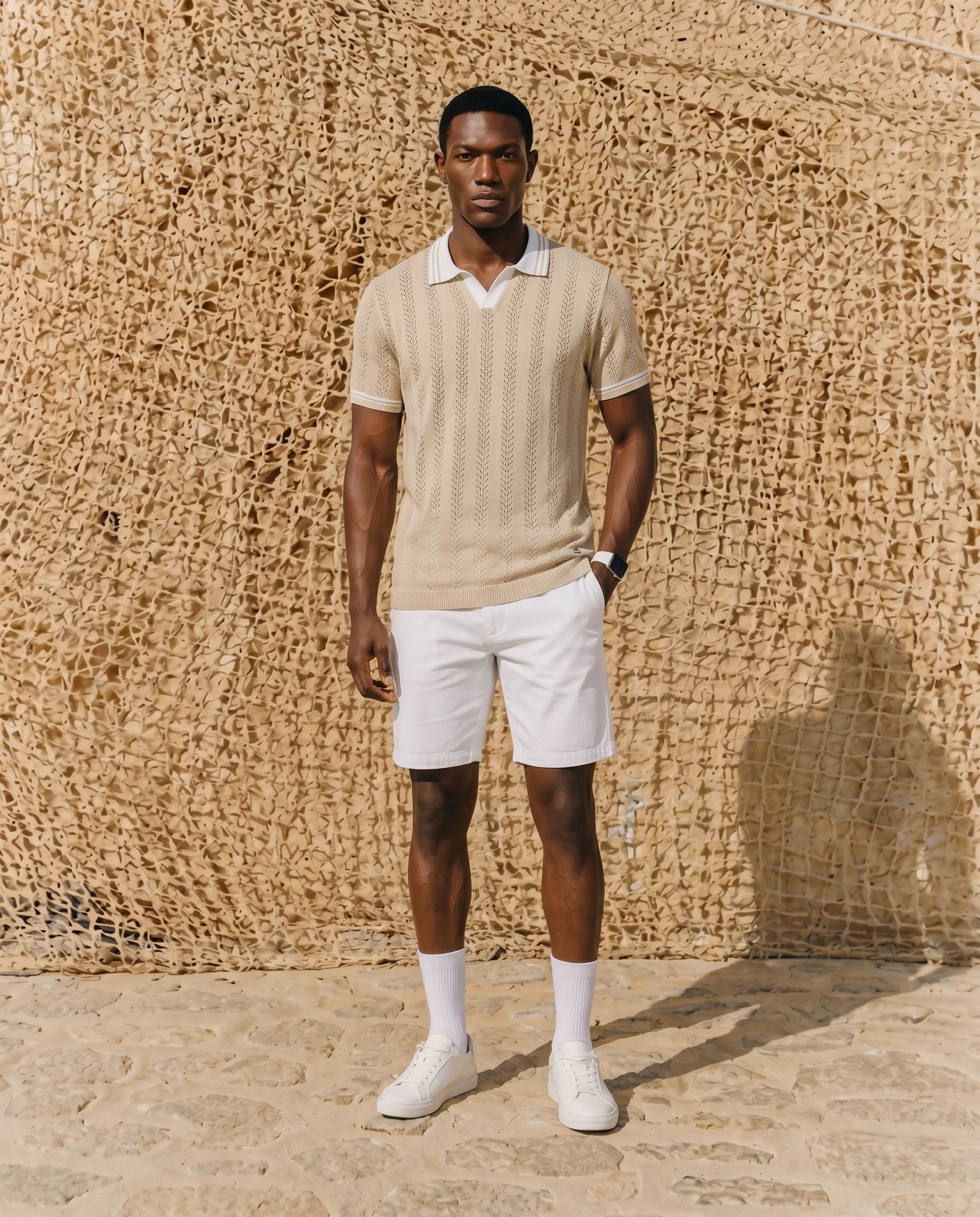 Beige Mill Varsity V-Polo