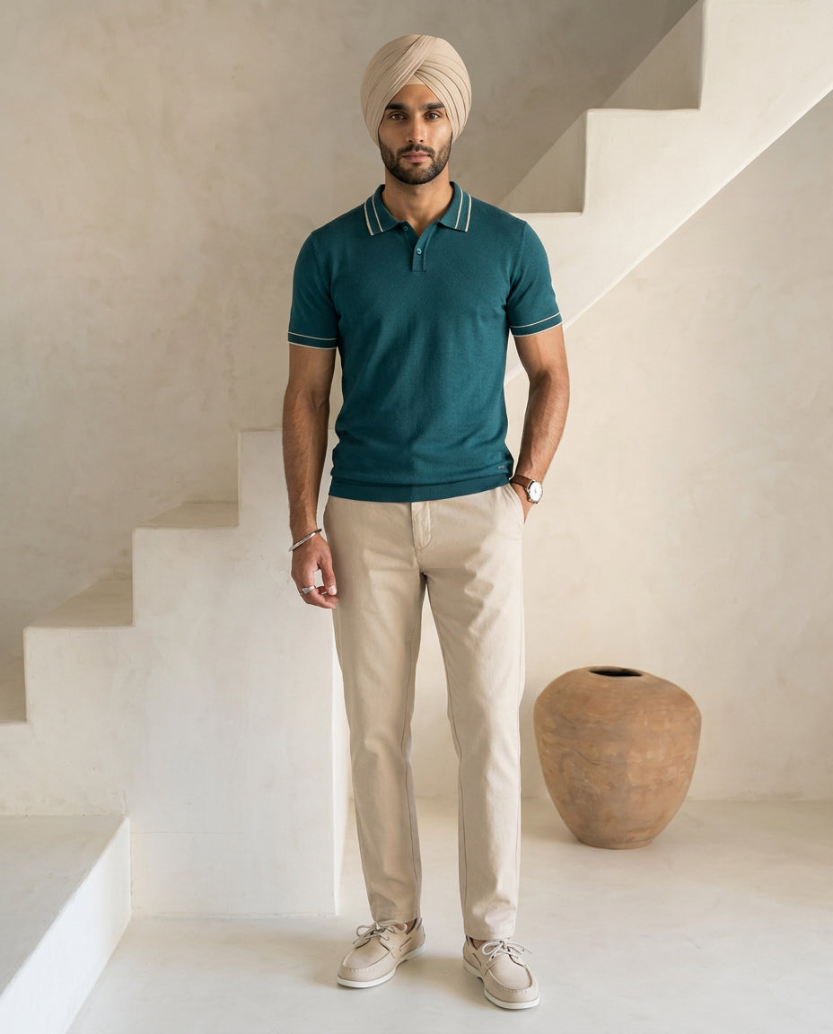 Ele Green Structured Collar Tipping B-Polo