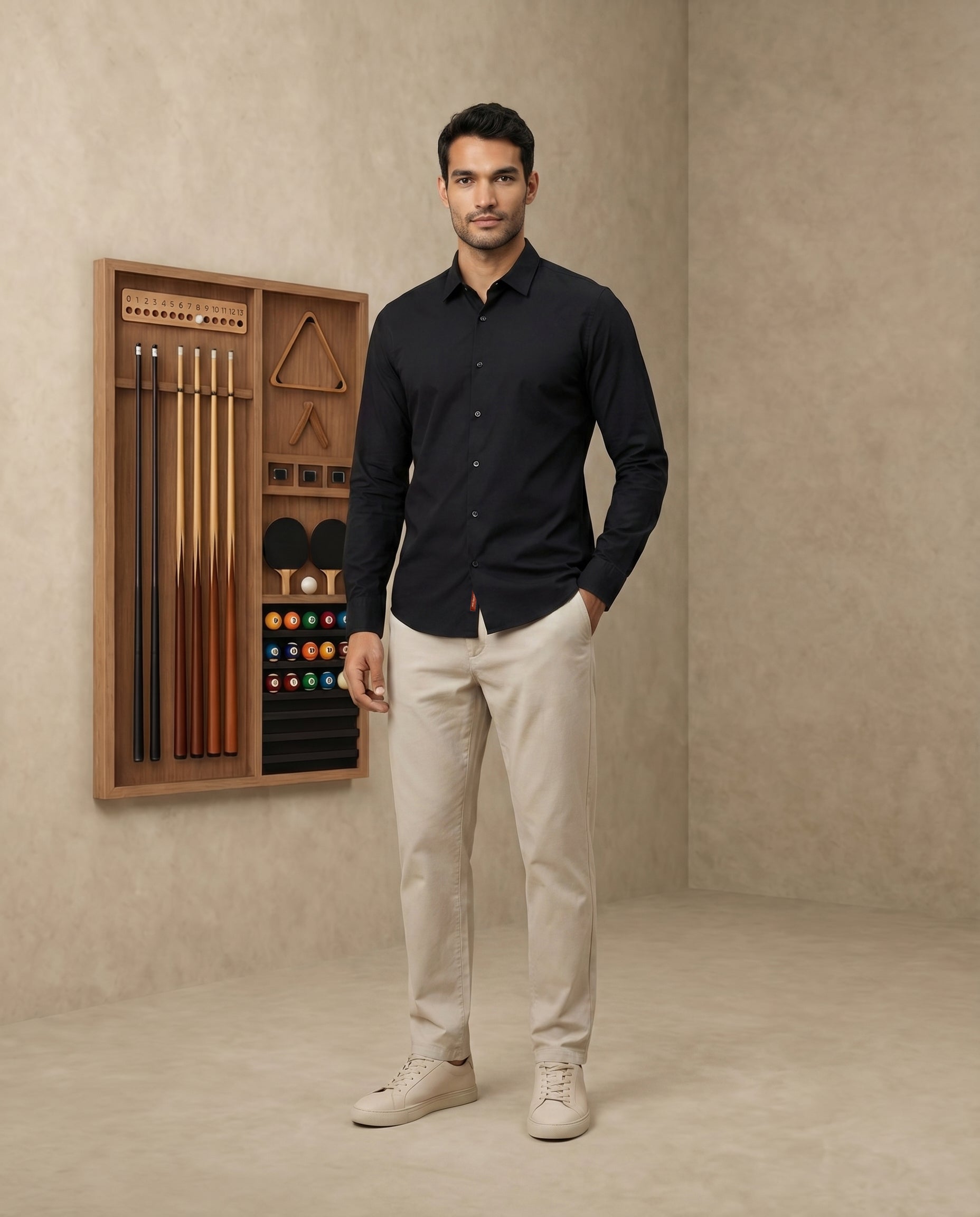Ink Black Poplin Stretch Cotton Shirt