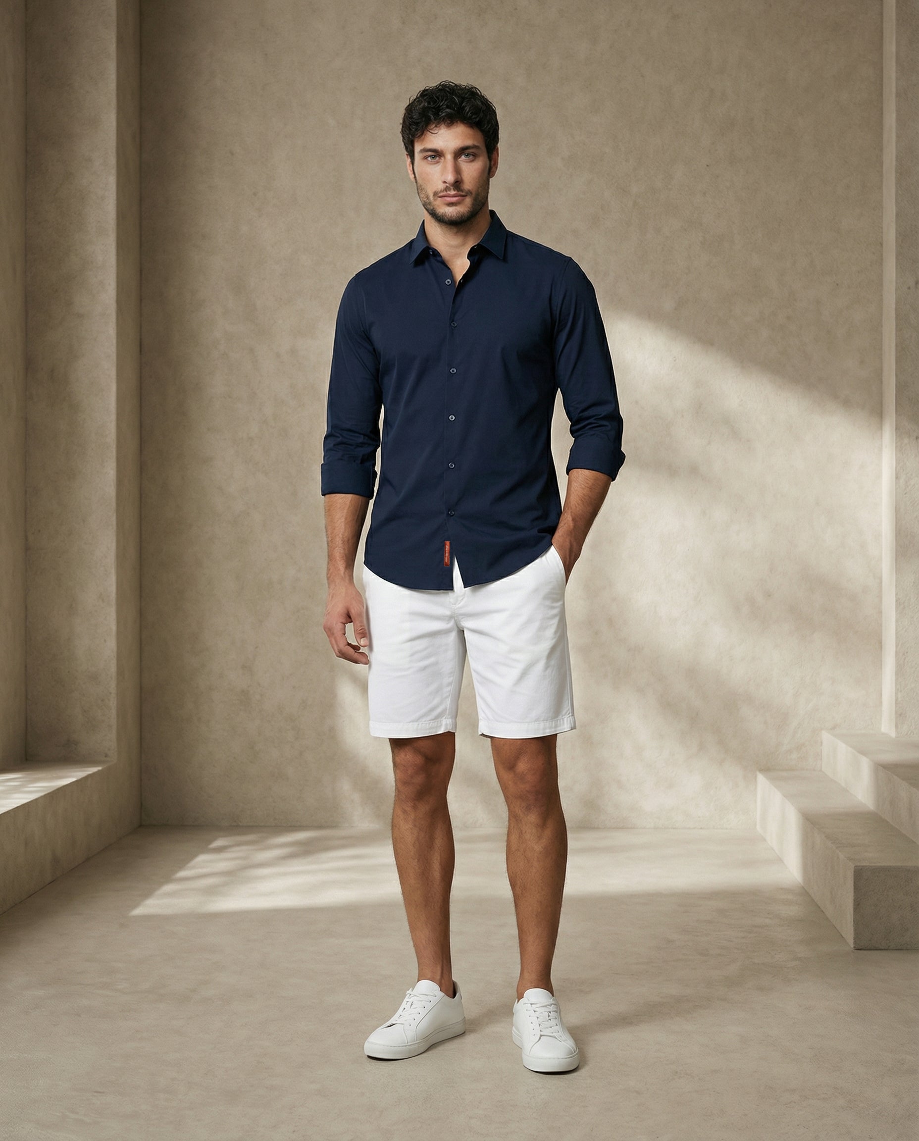 Midnight Blue Poplin Stretch Cotton Shirt