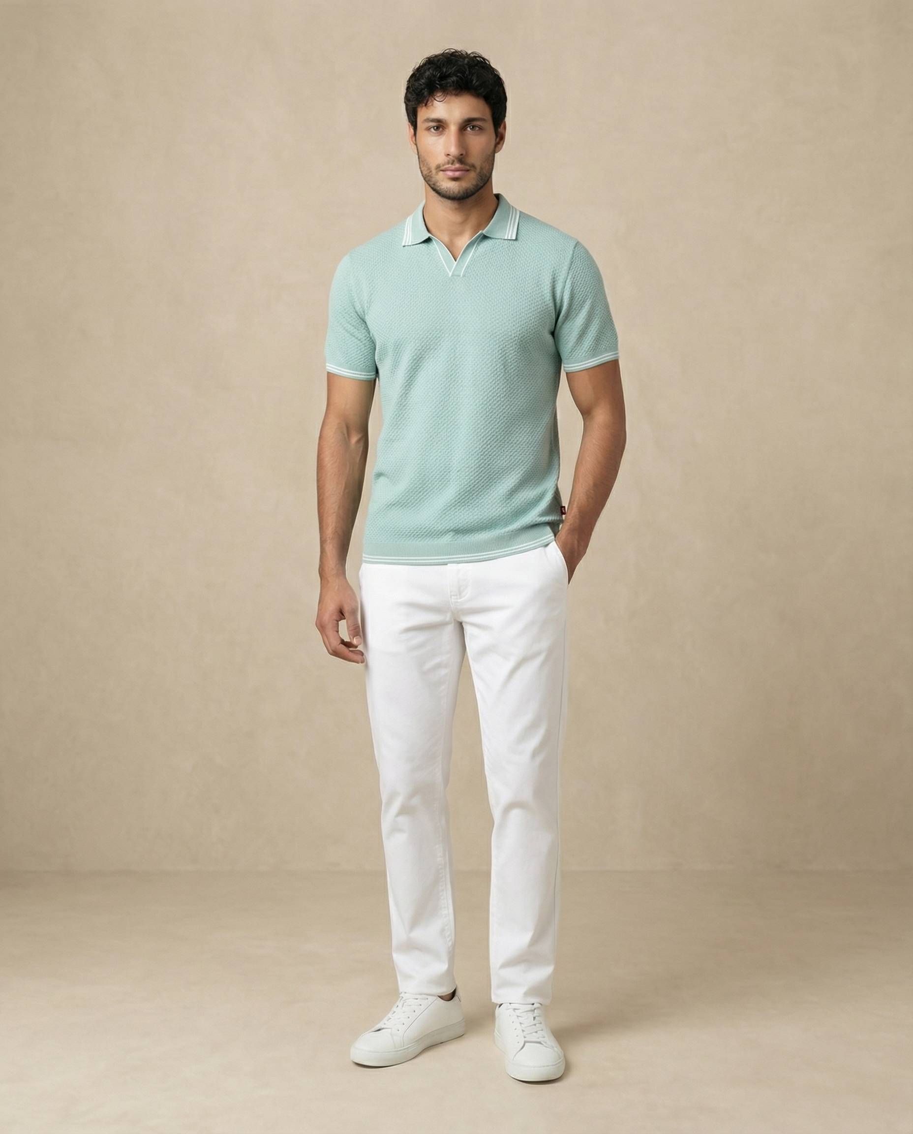 Mint Green Ultra Stretch Waffle V-Polo