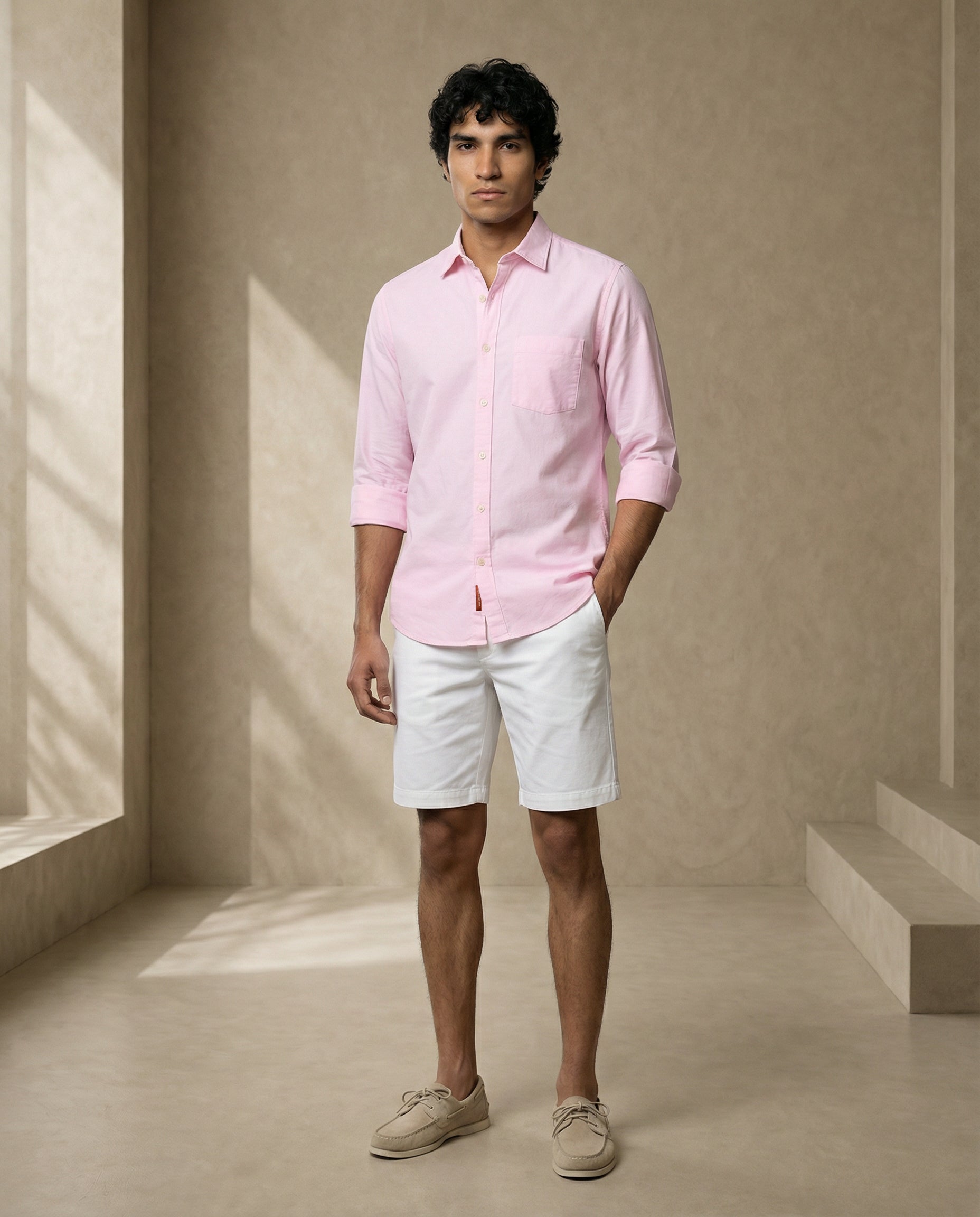 Baby Pink Heavy Oxford Stretch Cotton Shirt