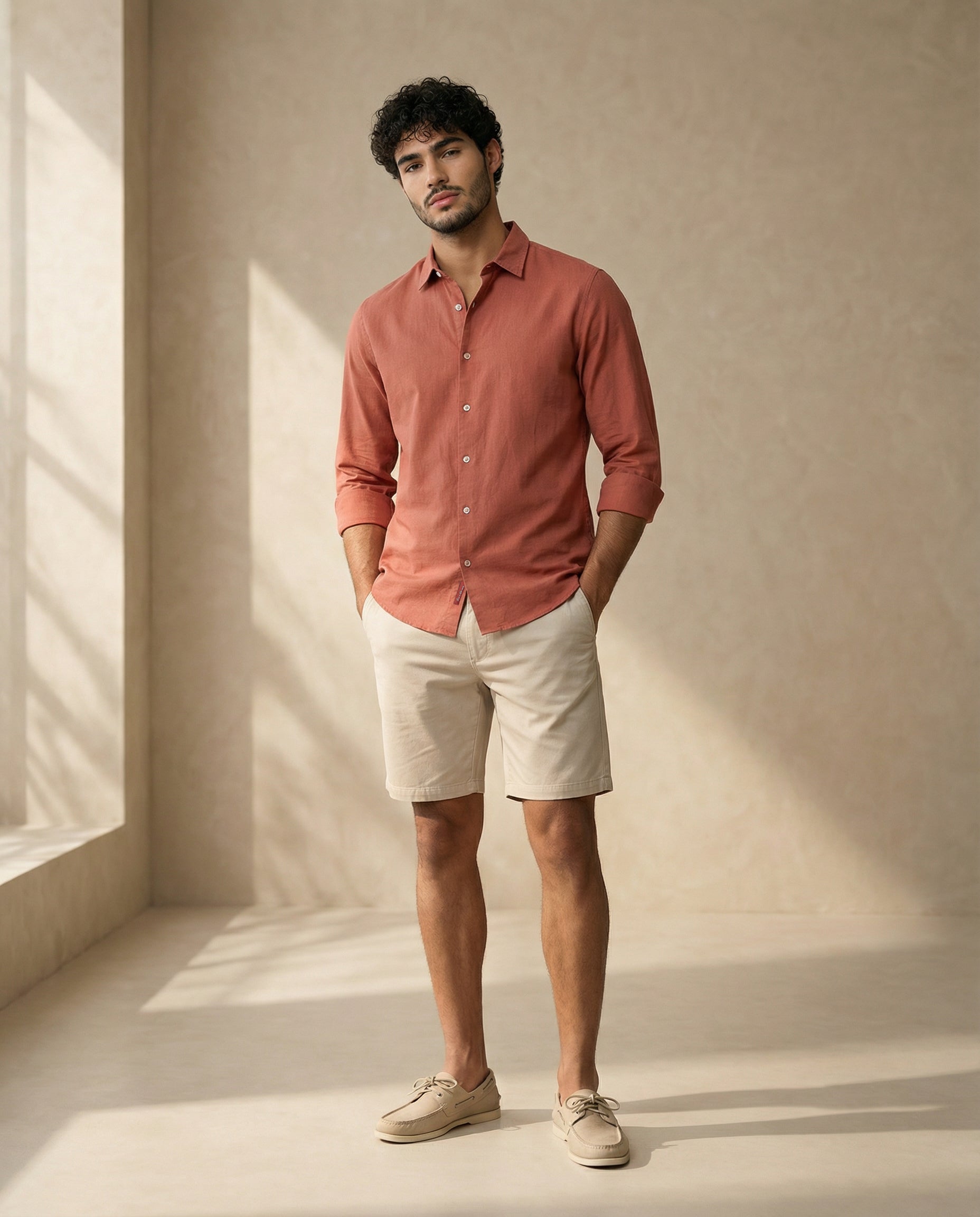 Burnt Ochre Linen Blend Shirt