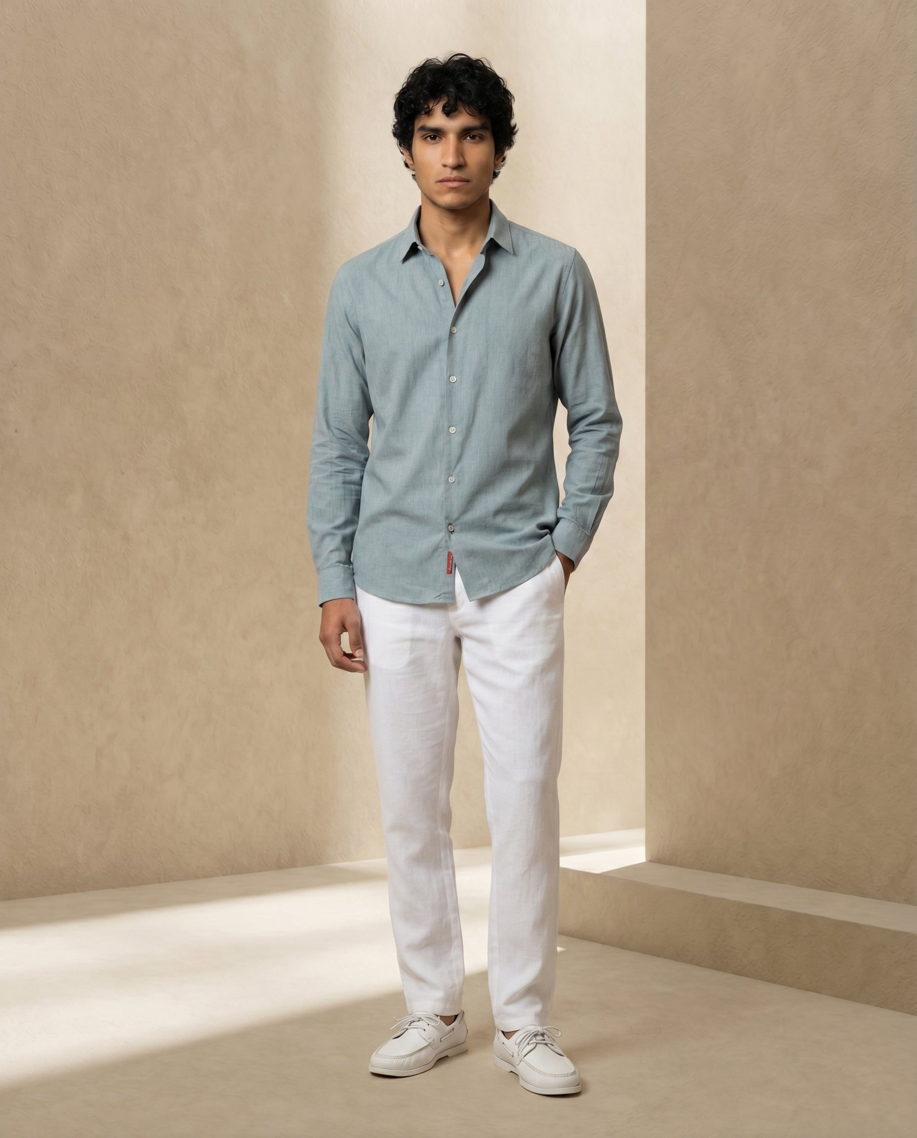 Asphalt Blue Linen Blend Shirt