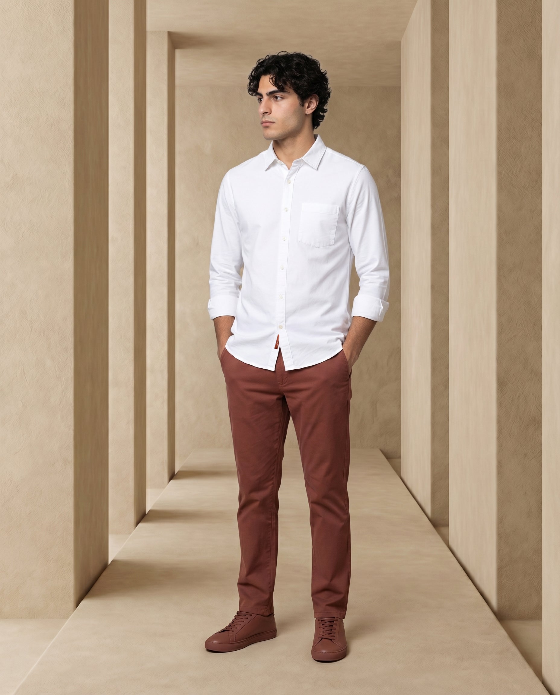 Pure White Heavy Oxford Stretch Cotton Shirt