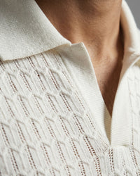 Soft White Luxe Open-knit V-Polo - 100% Cotton - II
