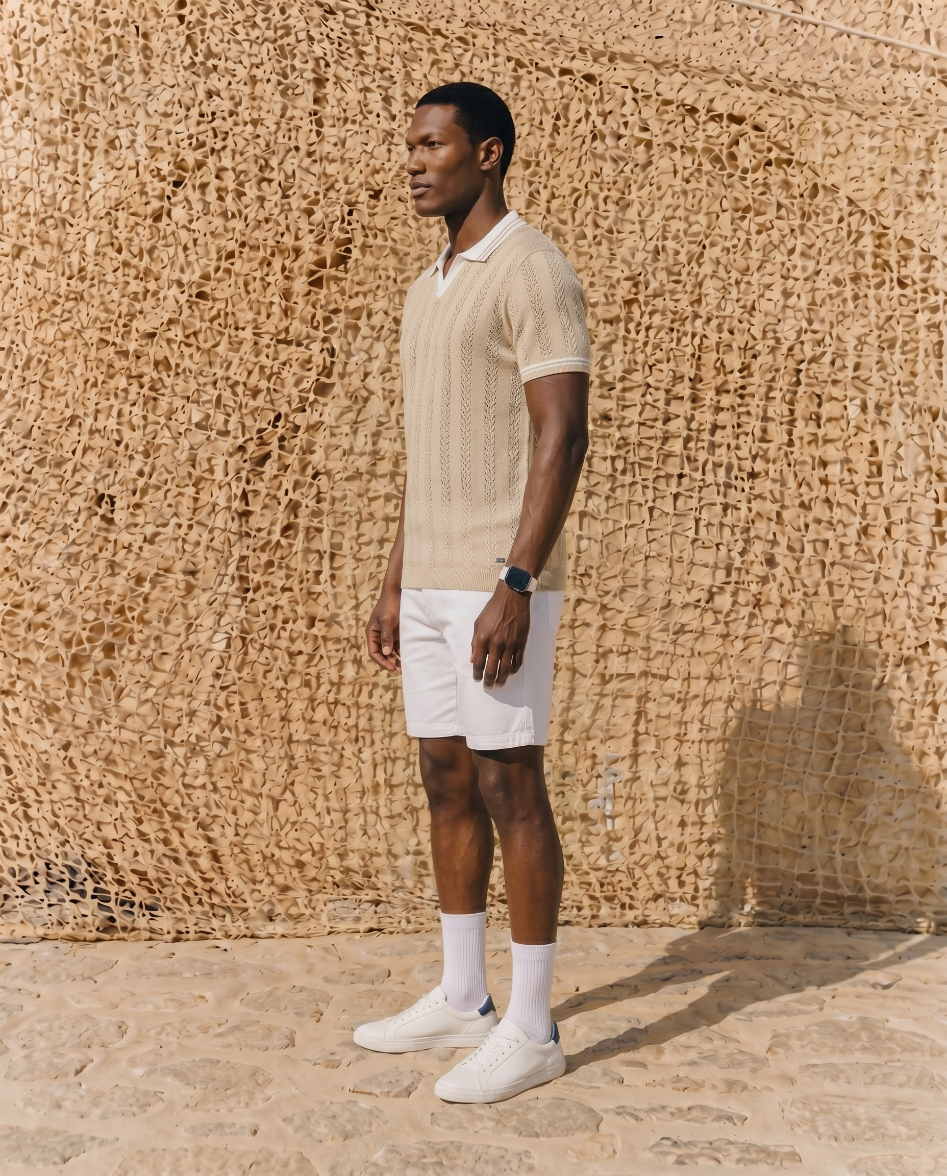 Beige Mill Varsity V-Polo