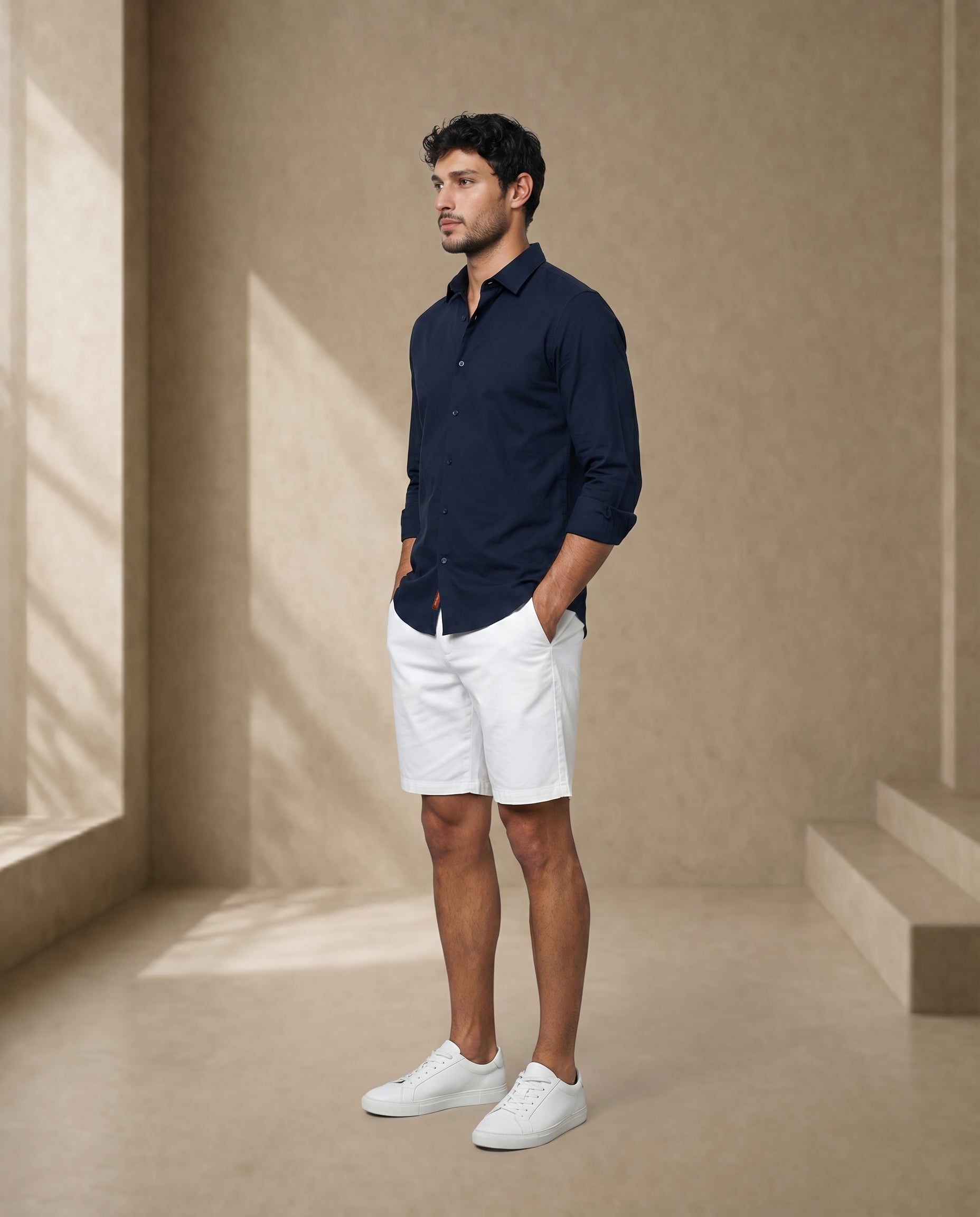 Midnight Blue Poplin Stretch Cotton Shirt