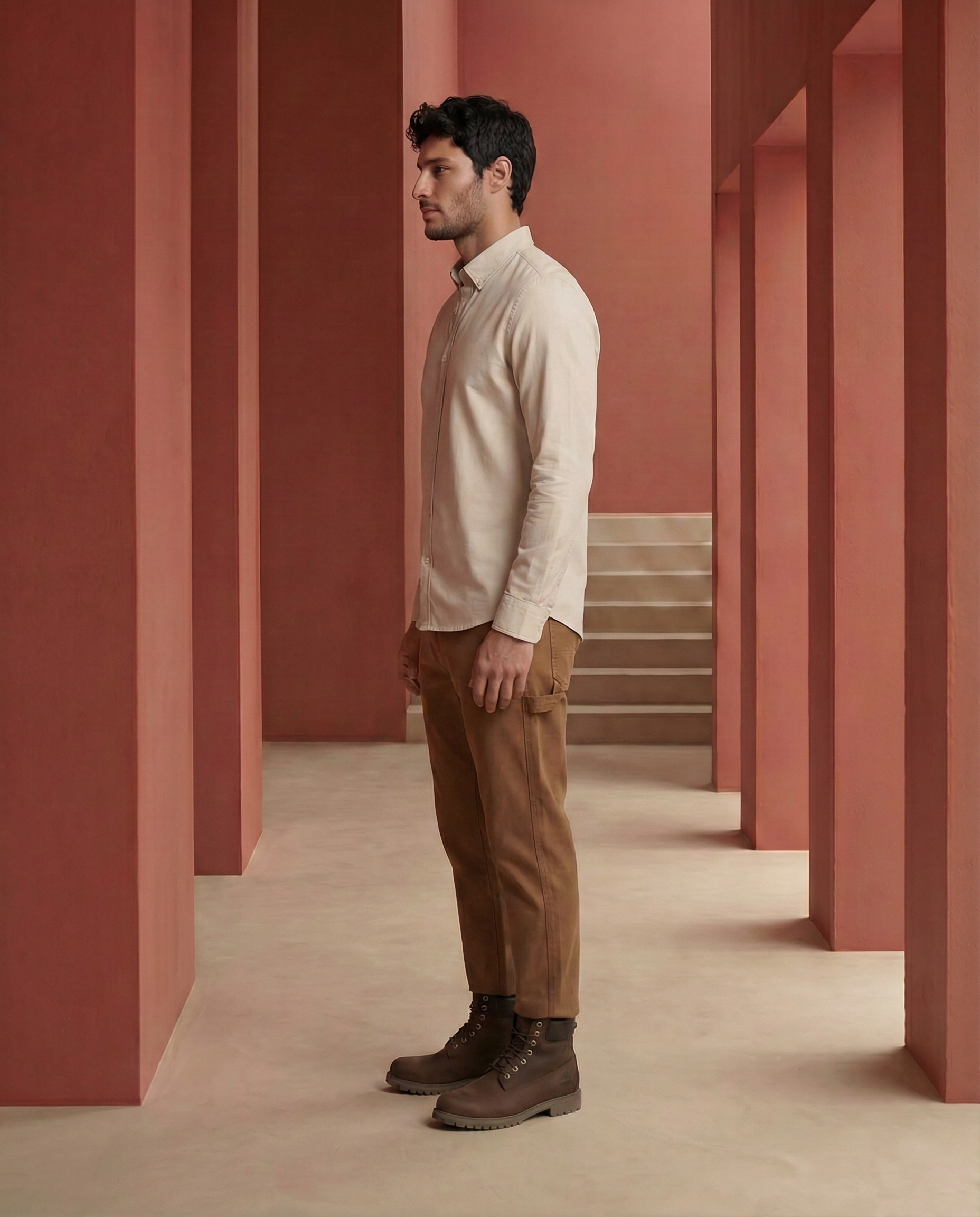 Light Beige 100% Cotton Oxford Chambray Shirt