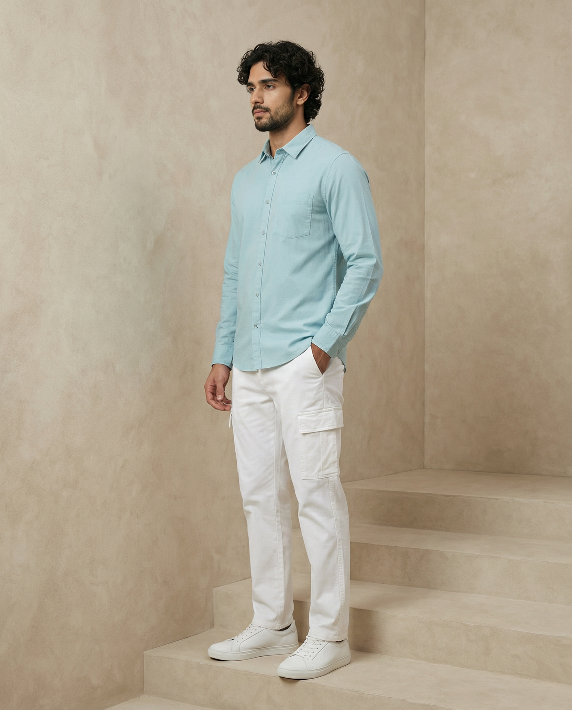 Mint Green Heavy Oxford Stretch Cotton Shirt