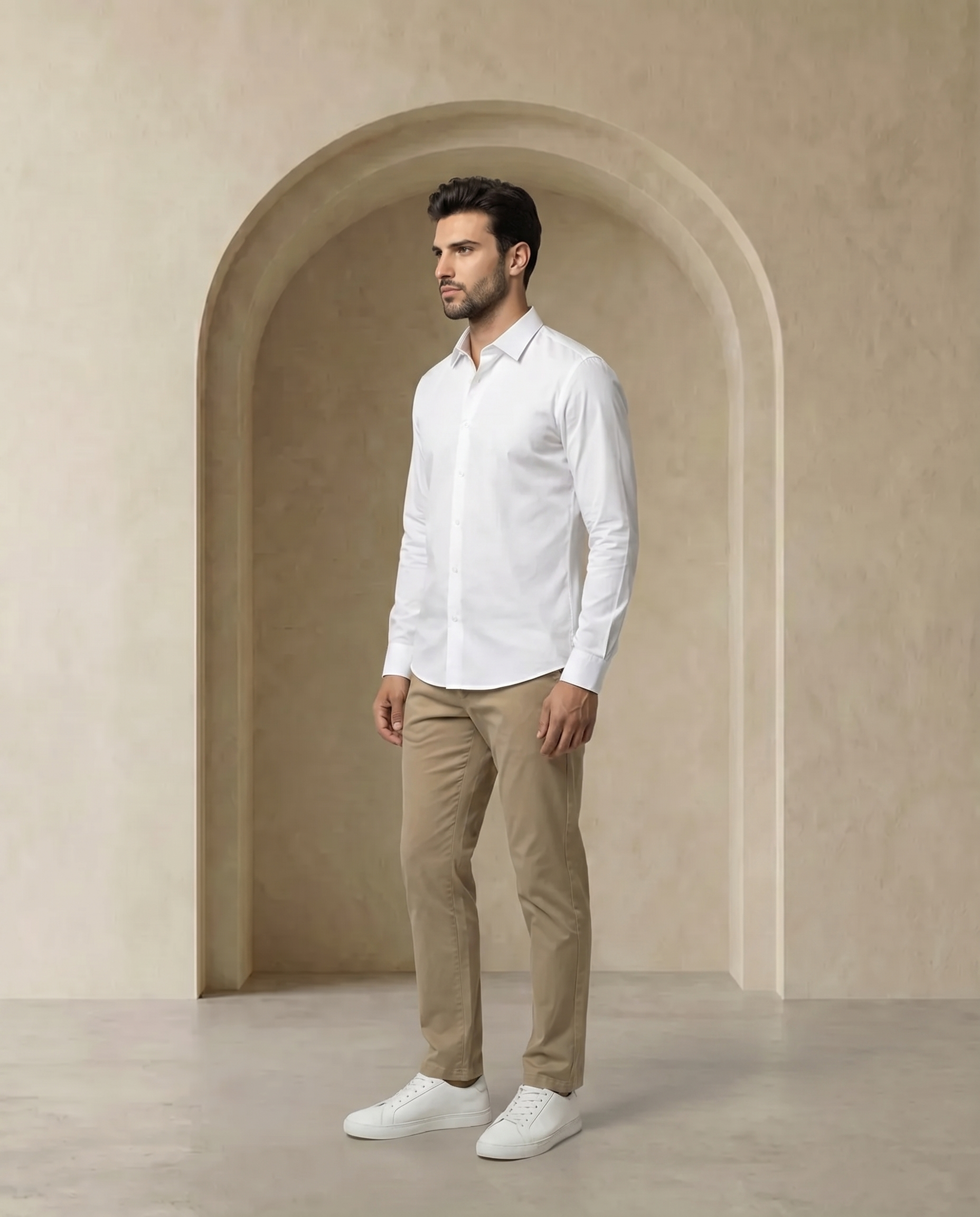 Pure White Poplin Stretch Cotton Shirt