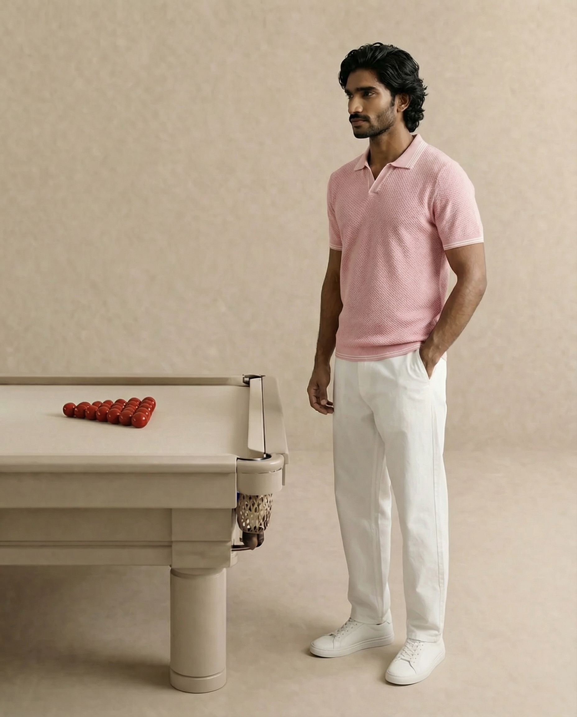 Clay Pink Ultra Stretch Waffle V-Polo