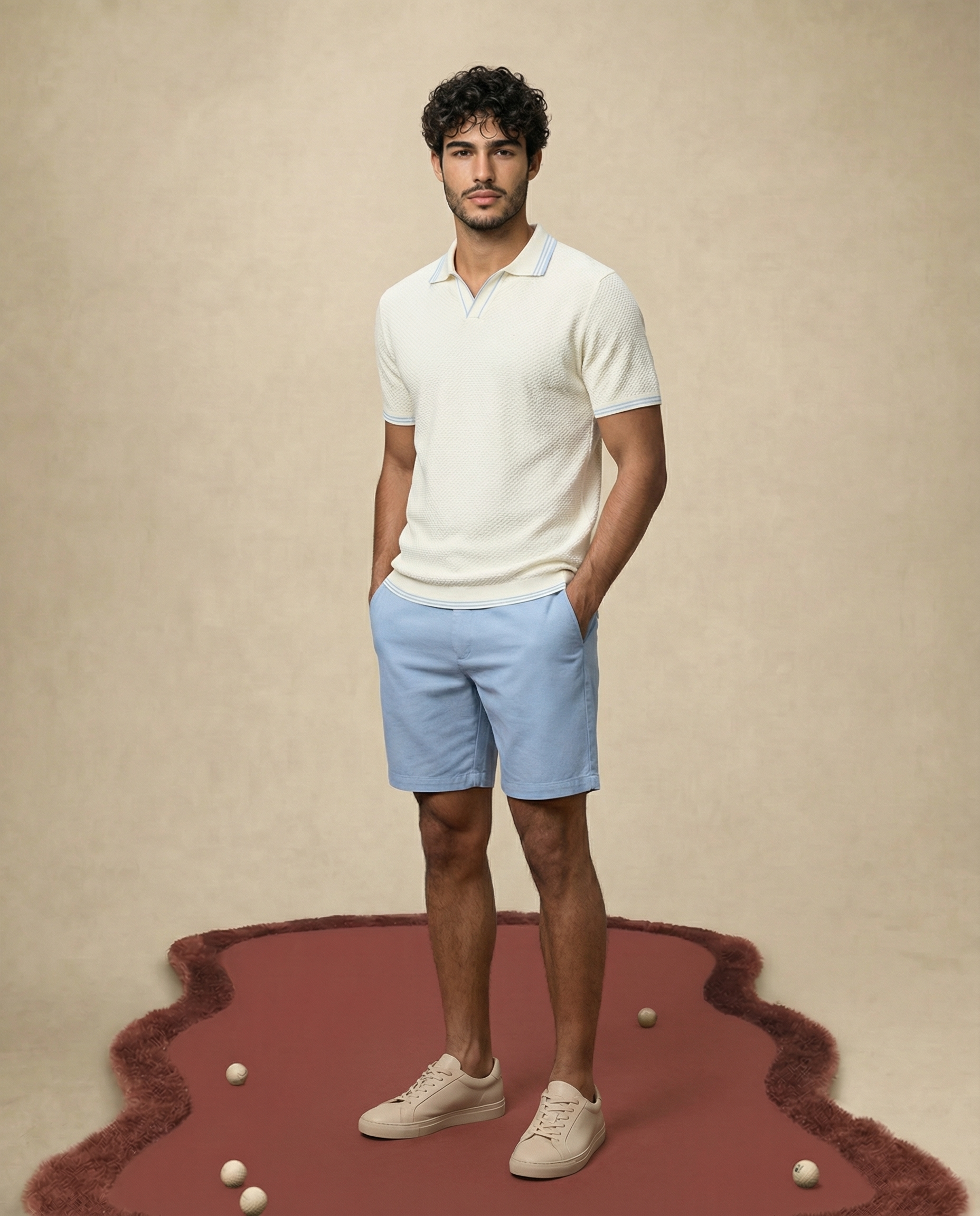 Soft White Ultra Stretch Waffle V-Polo