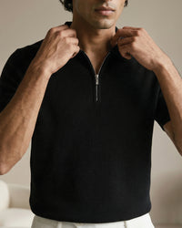 Ink Black Honeycomb Z-Polo - 100% Cotton - II