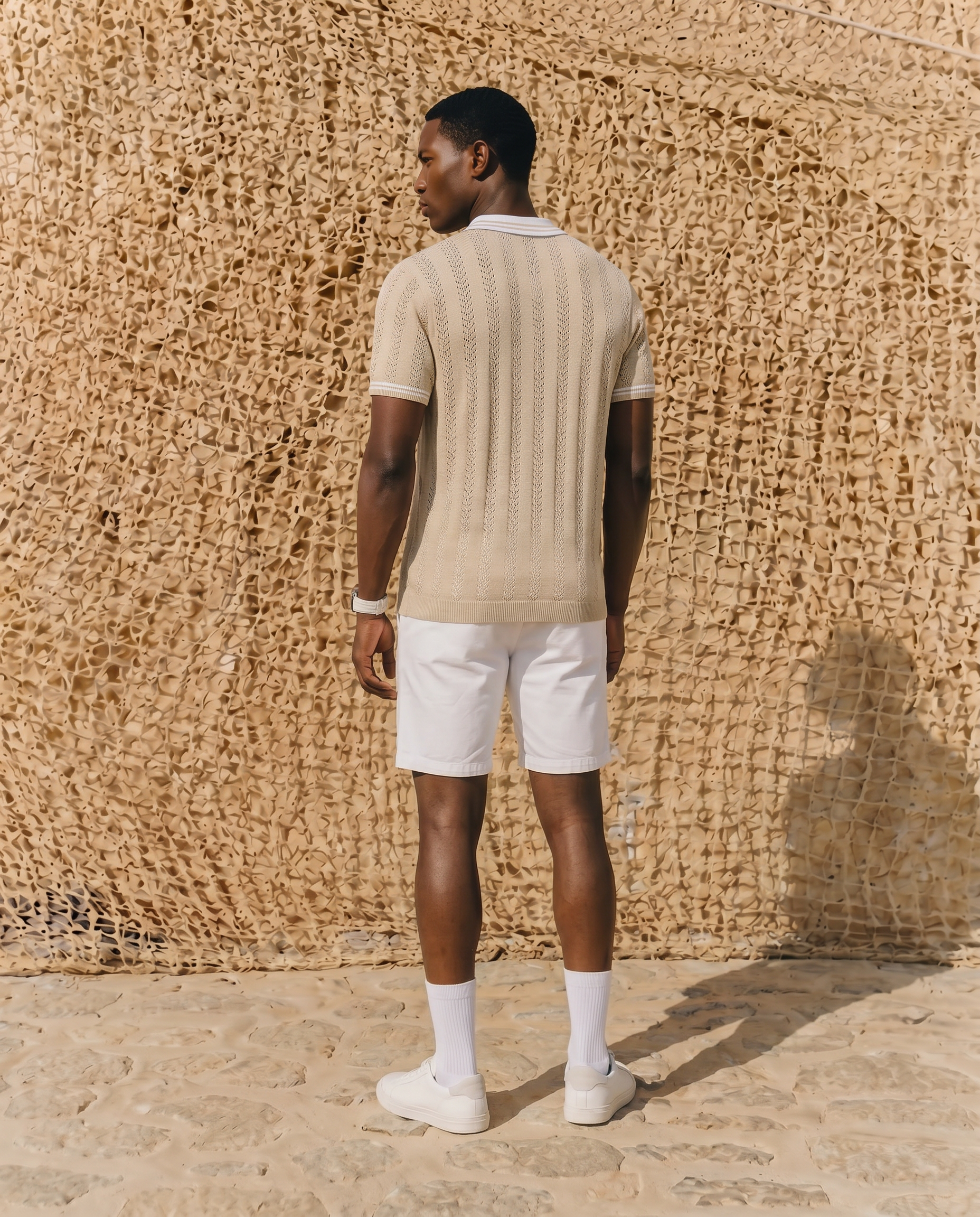 Beige Mill Varsity V-Polo