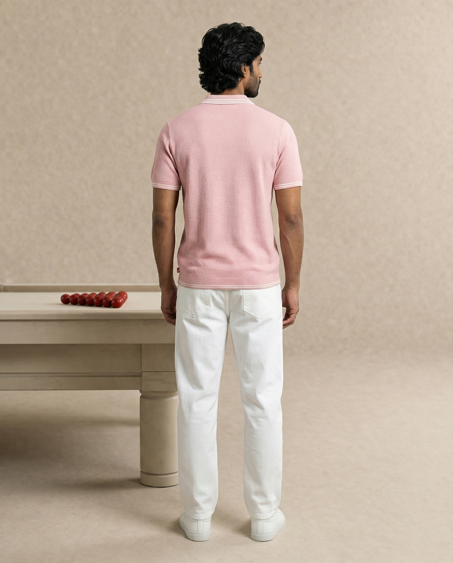 Clay Pink Ultra Stretch Waffle V-Polo