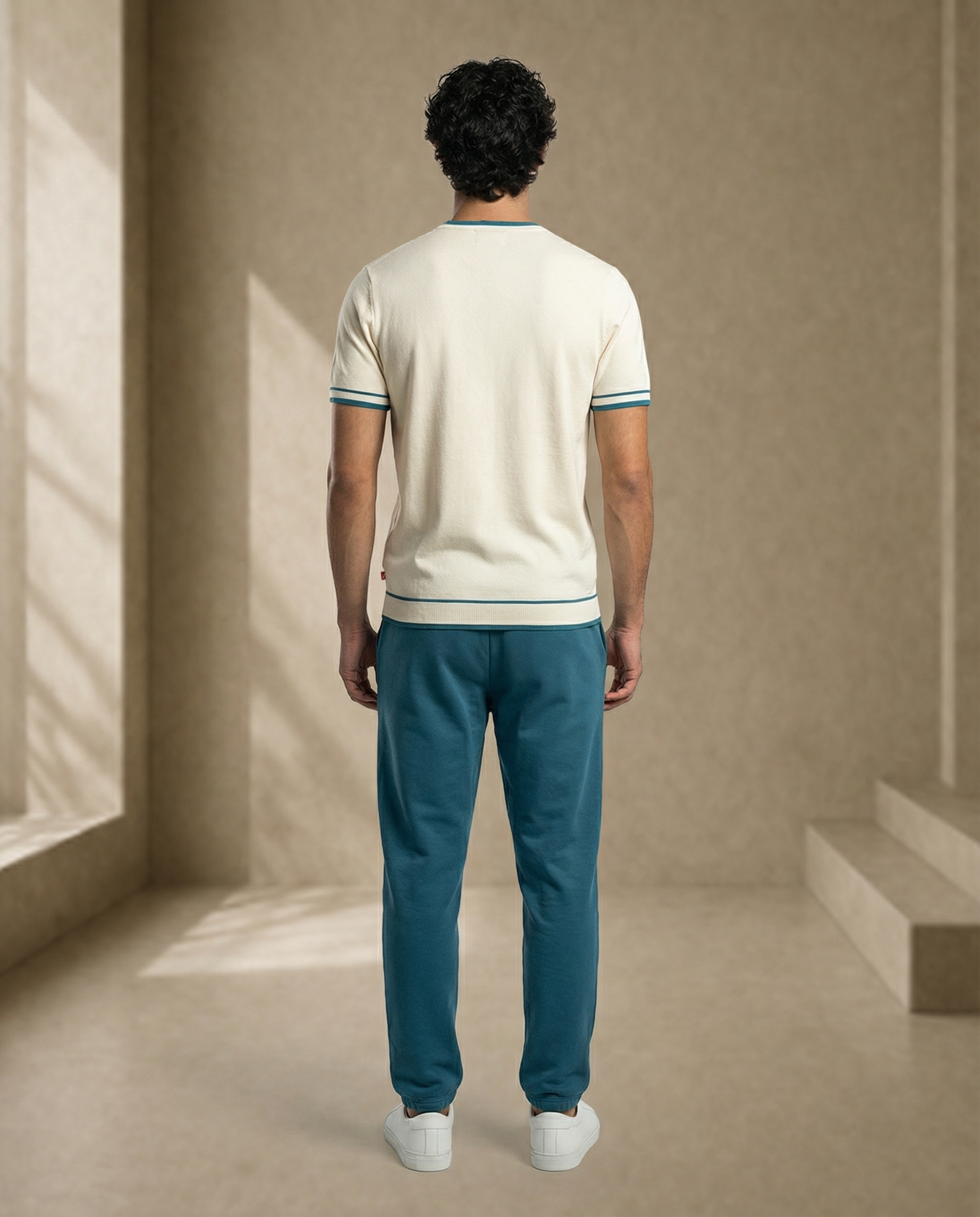 Soft White Teal Contrast T-Shirt