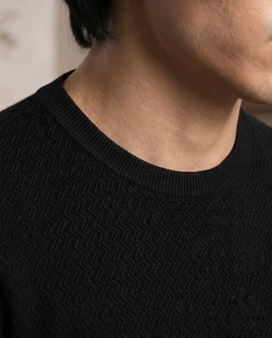 Ink Black Chevron Round Neck T-Shirt