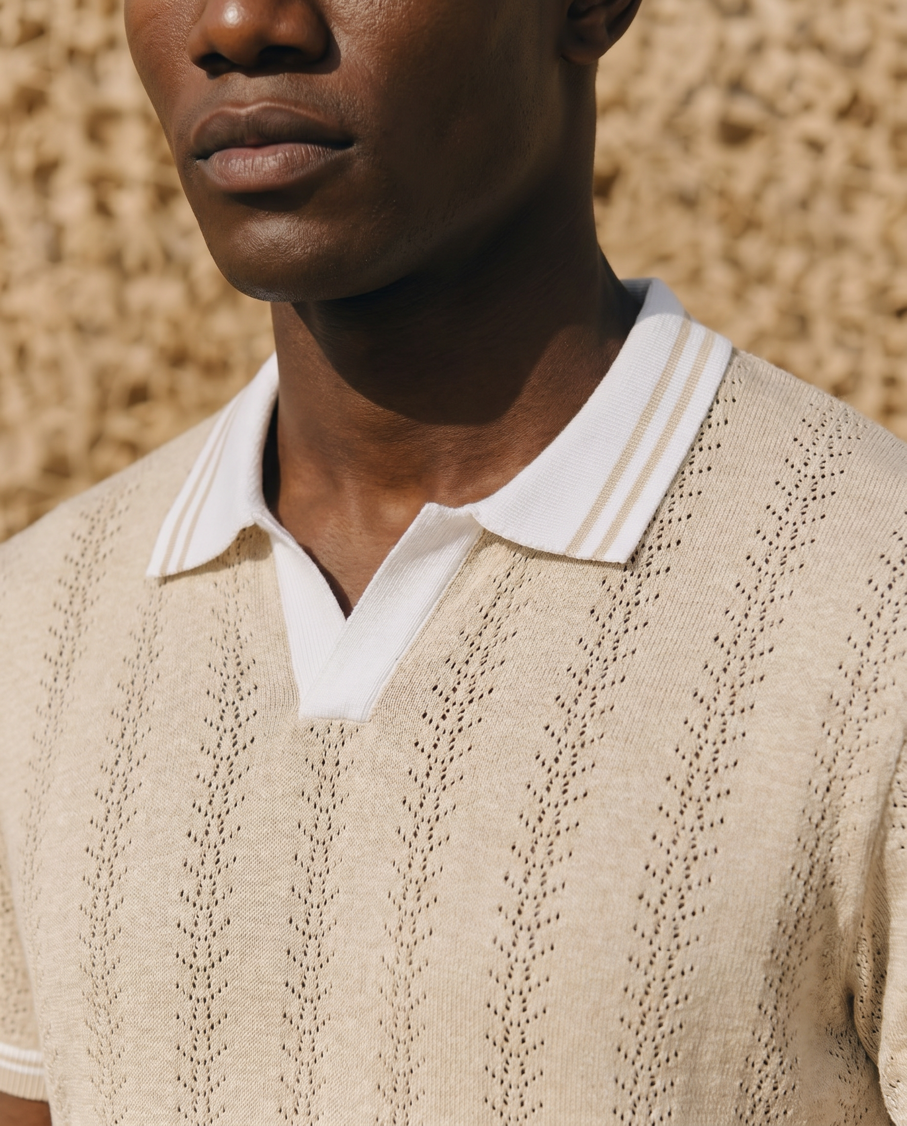 Beige Mill Varsity V-Polo
