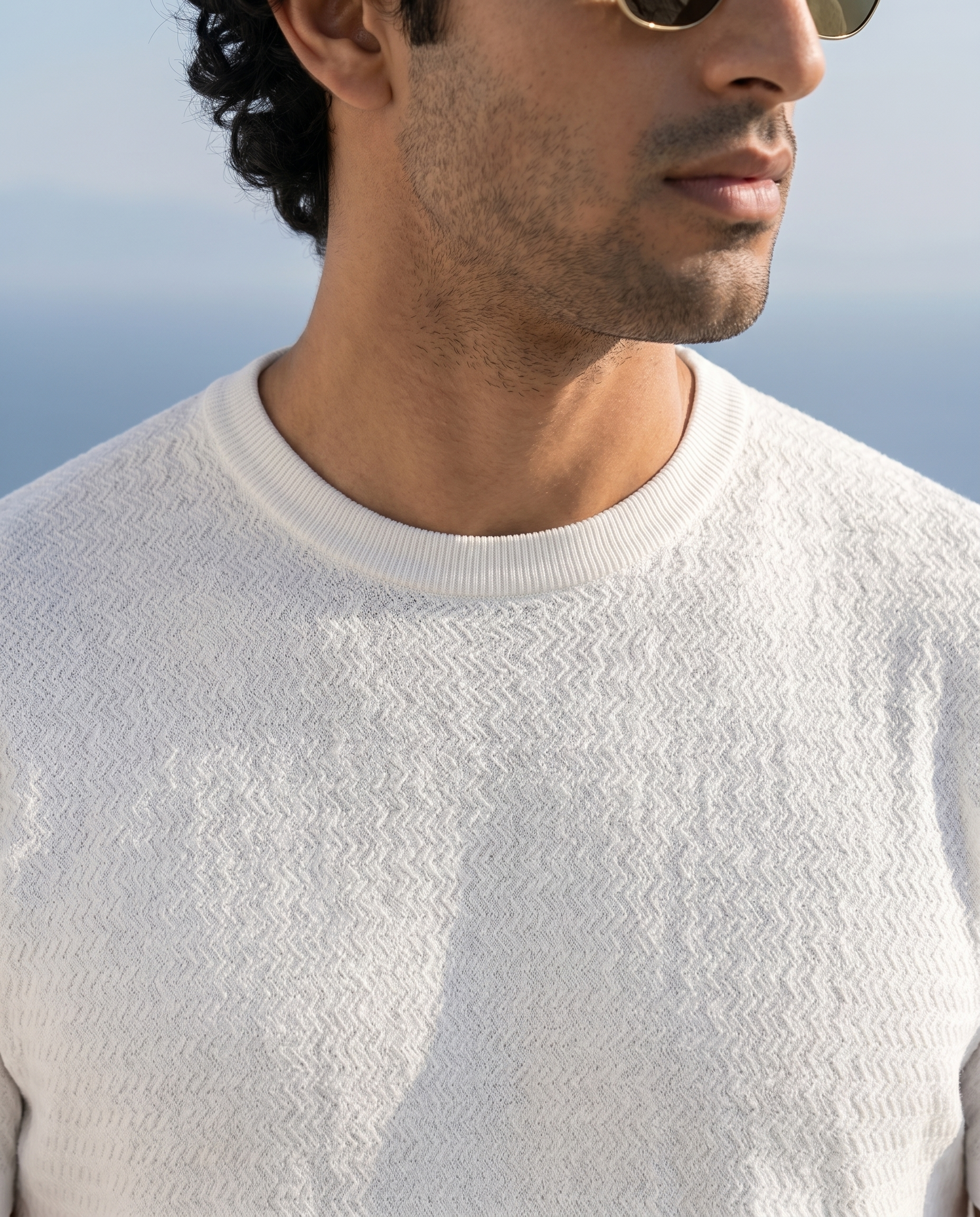 Soft White Chevron Round Neck T-Shirt