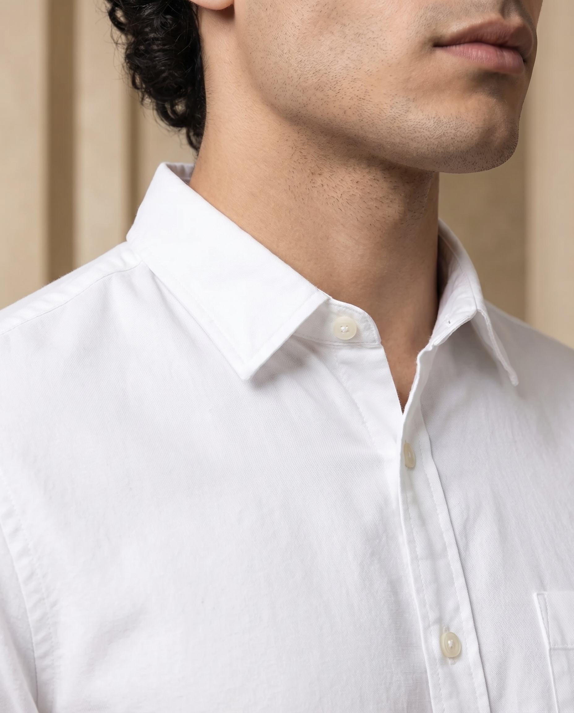 Pure White Heavy Oxford Stretch Cotton Shirt