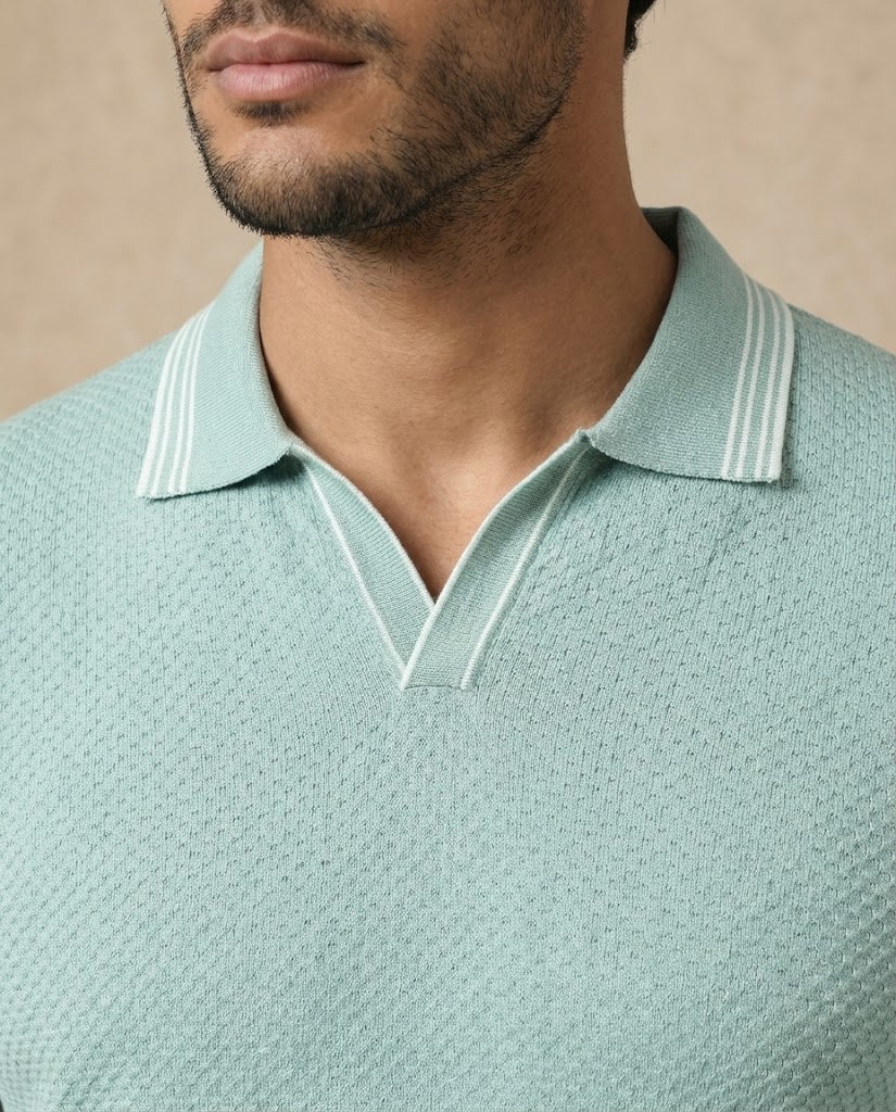 Mint Green Ultra Stretch Waffle V-Polo