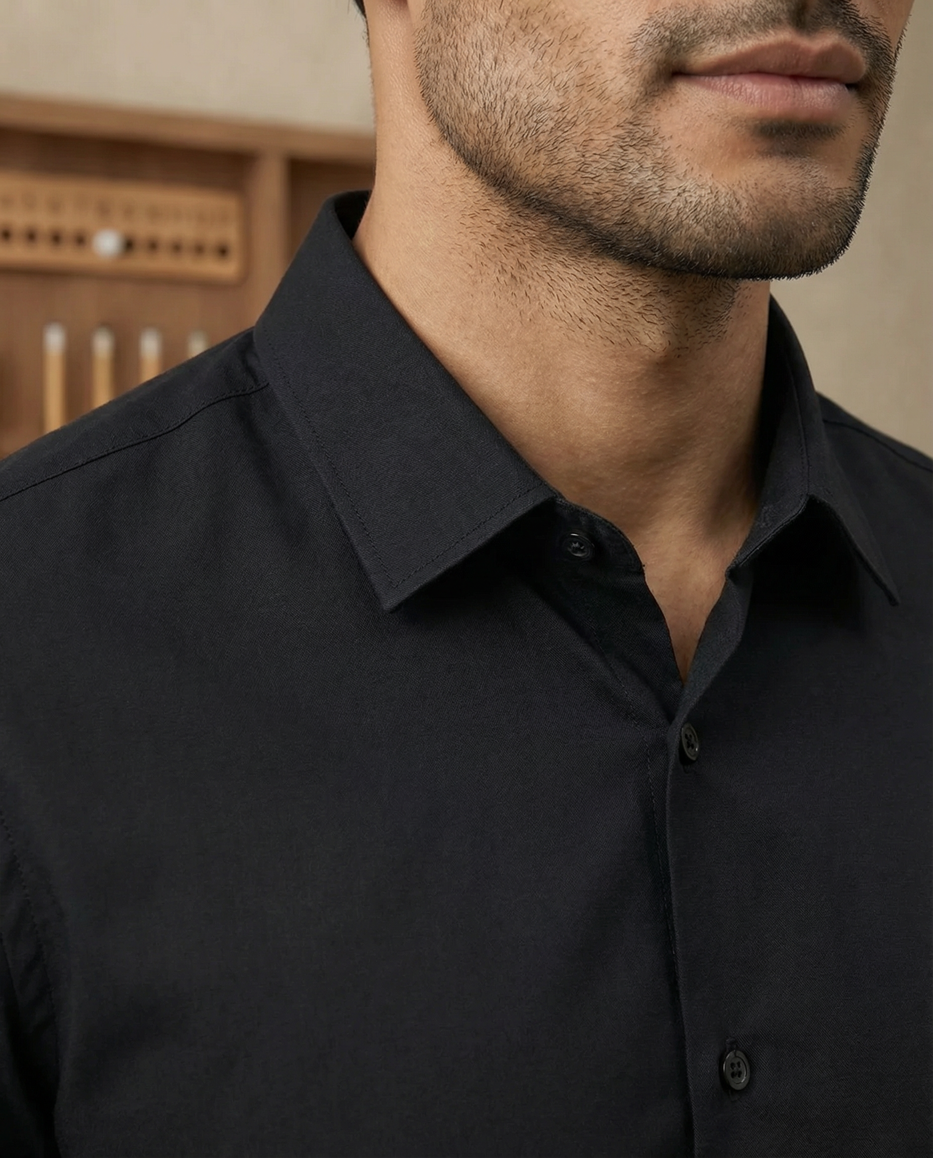 Ink Black Poplin Stretch Cotton Shirt