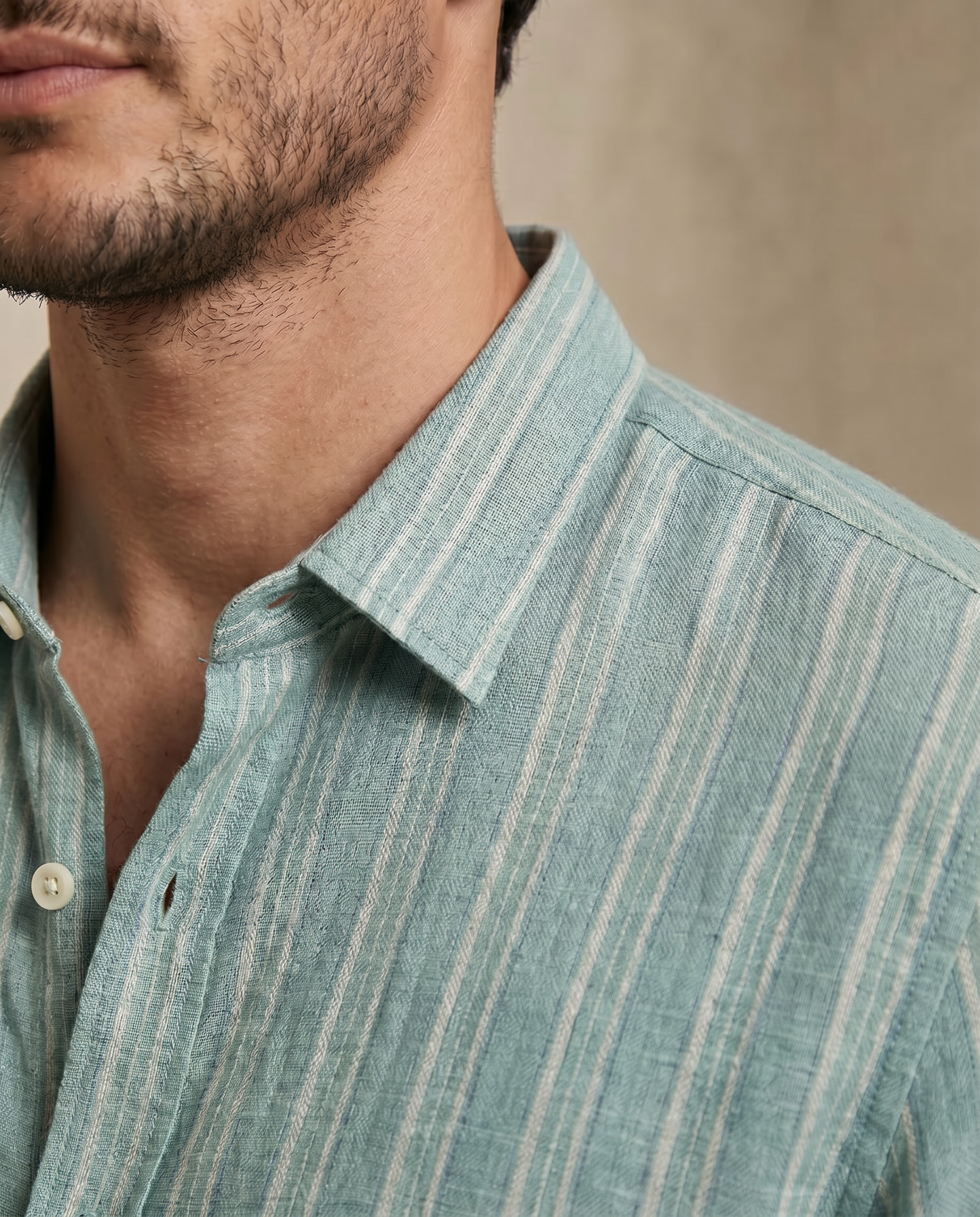 Deep Teal Striped 100% Linen Shirt