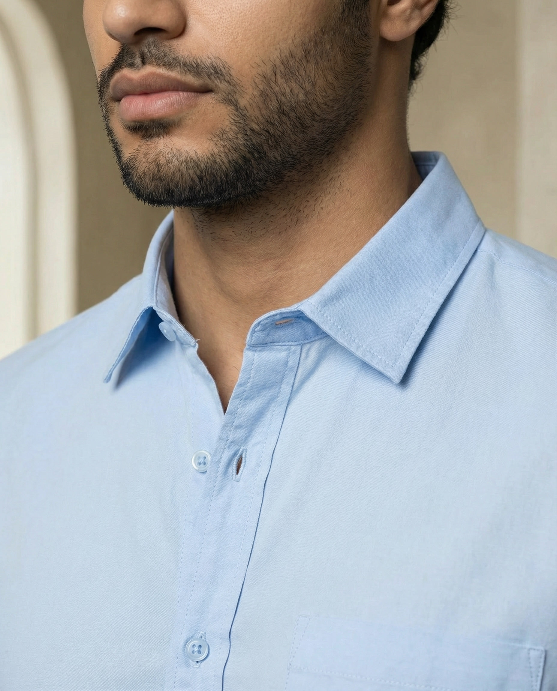 Sky Blue Heavy Oxford Stretch Cotton Shirt