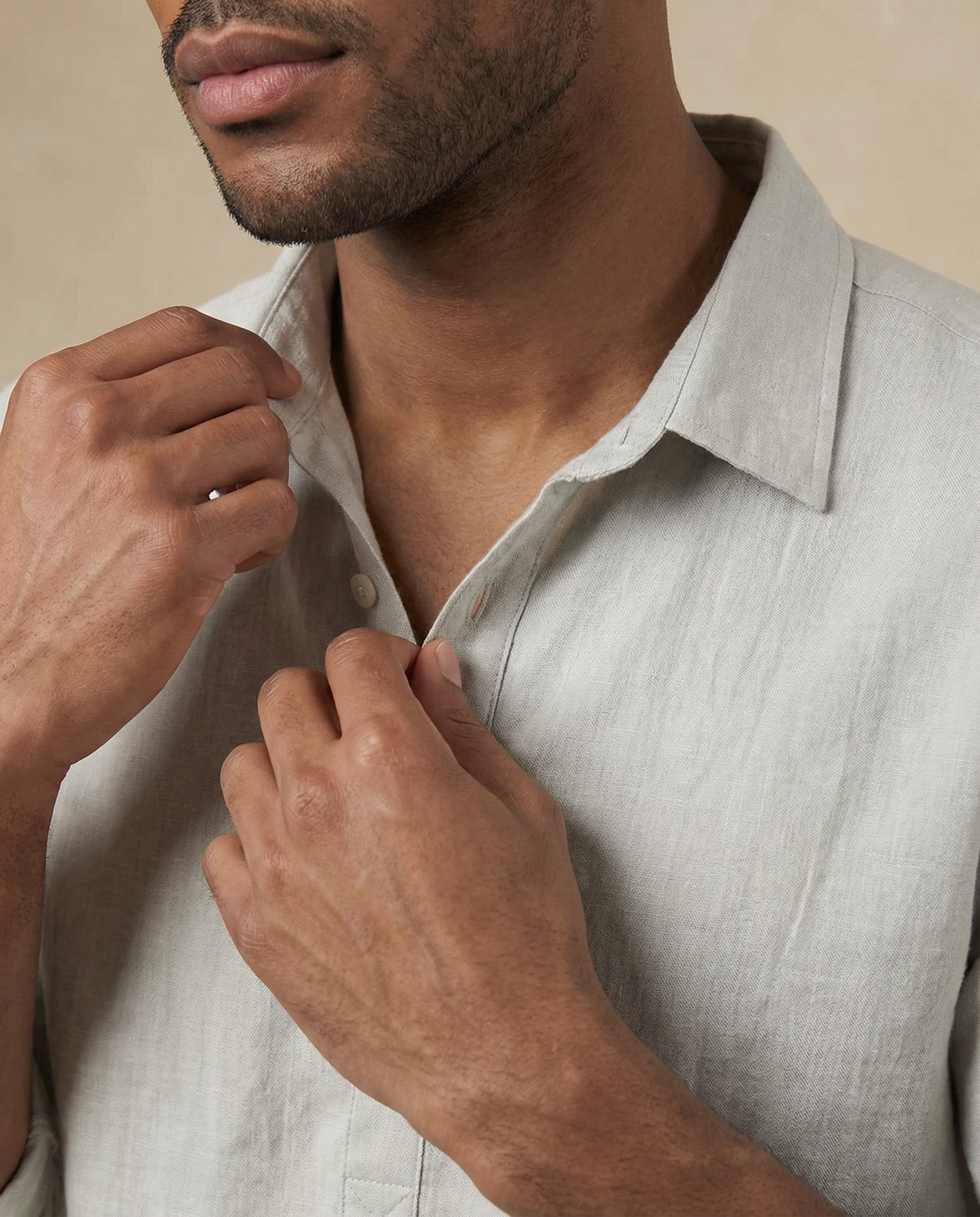 Natural Linen Blend Half-placket Shirt