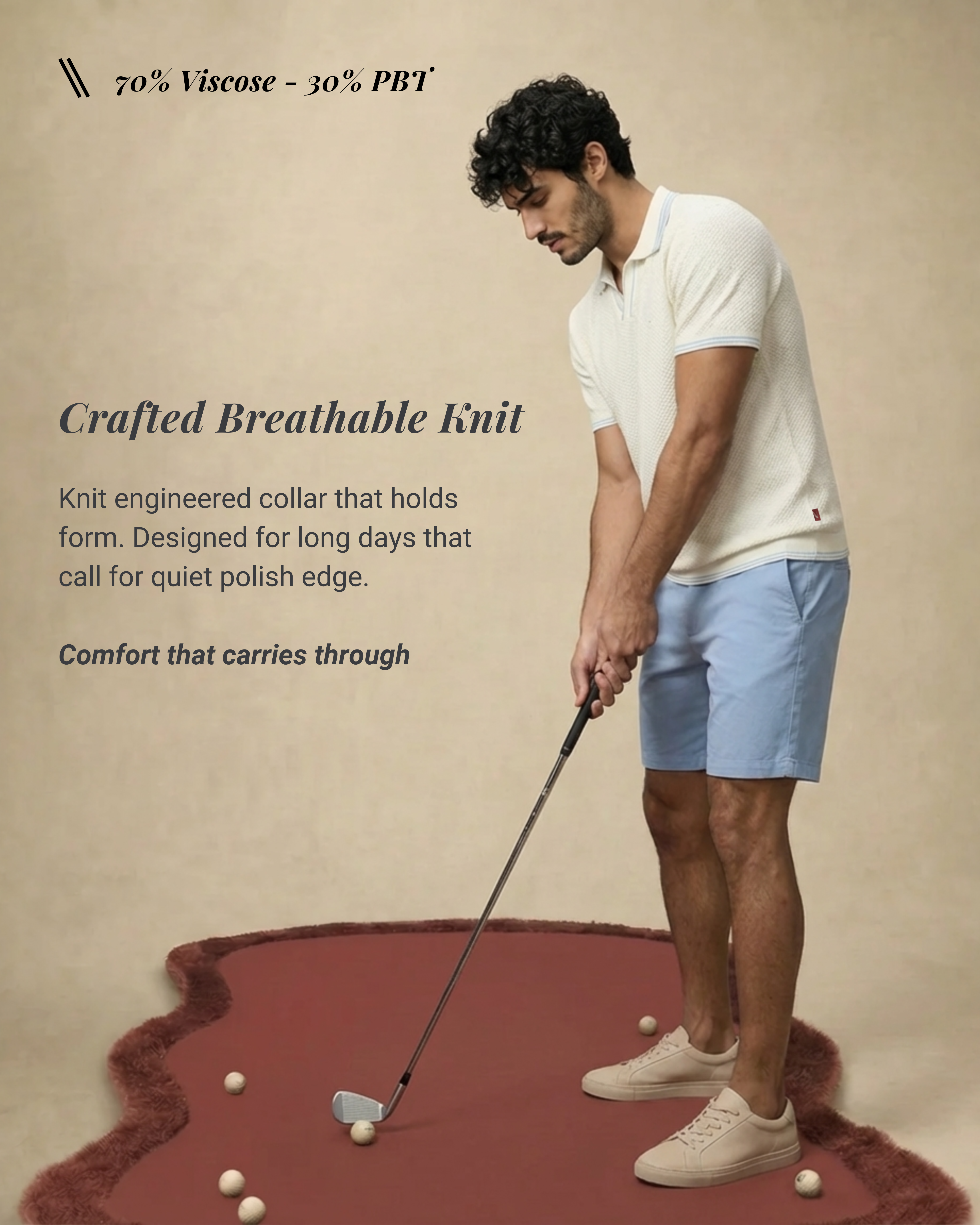 Soft White Ultra Stretch Waffle V-Polo