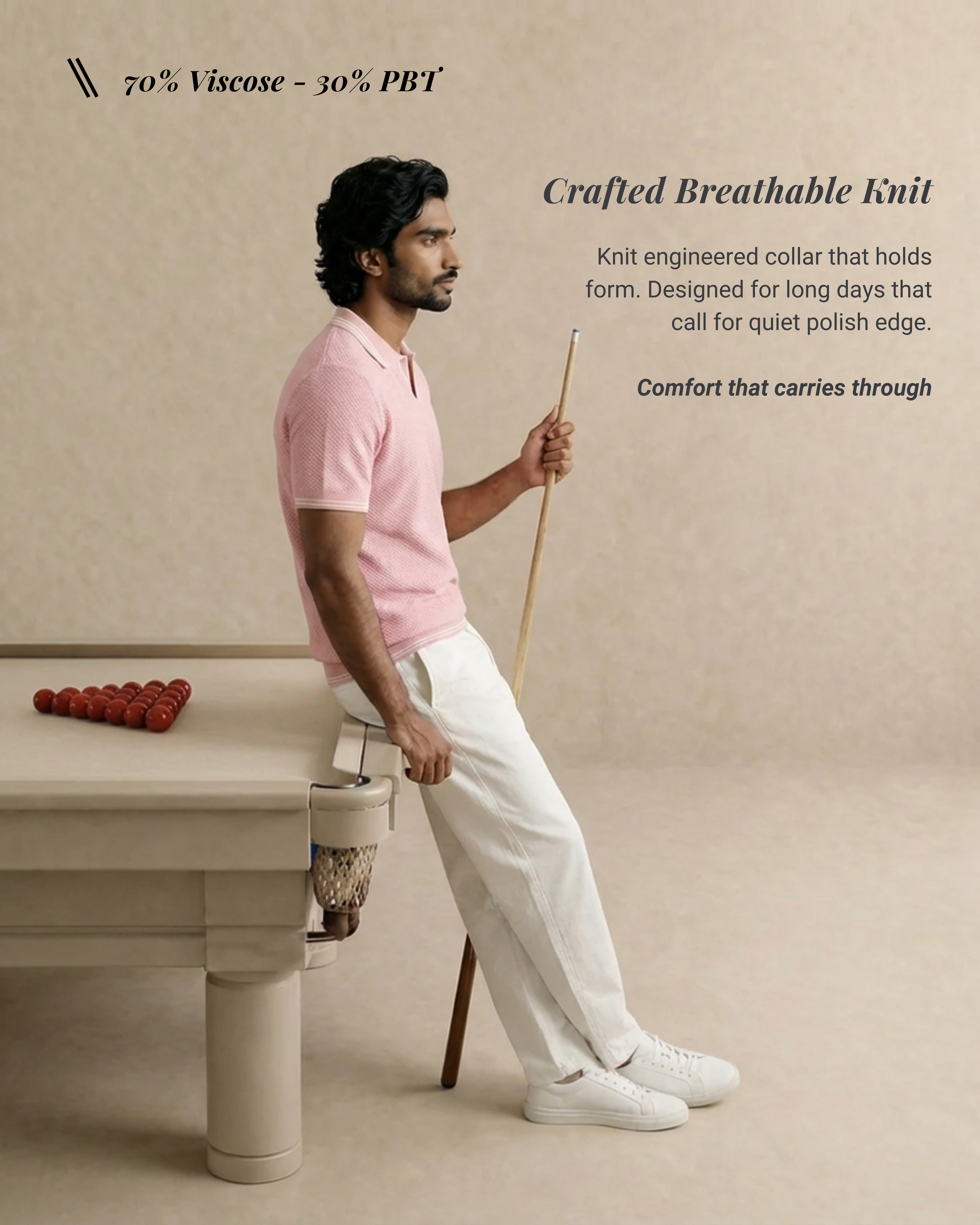 Clay Pink Ultra Stretch Waffle V-Polo