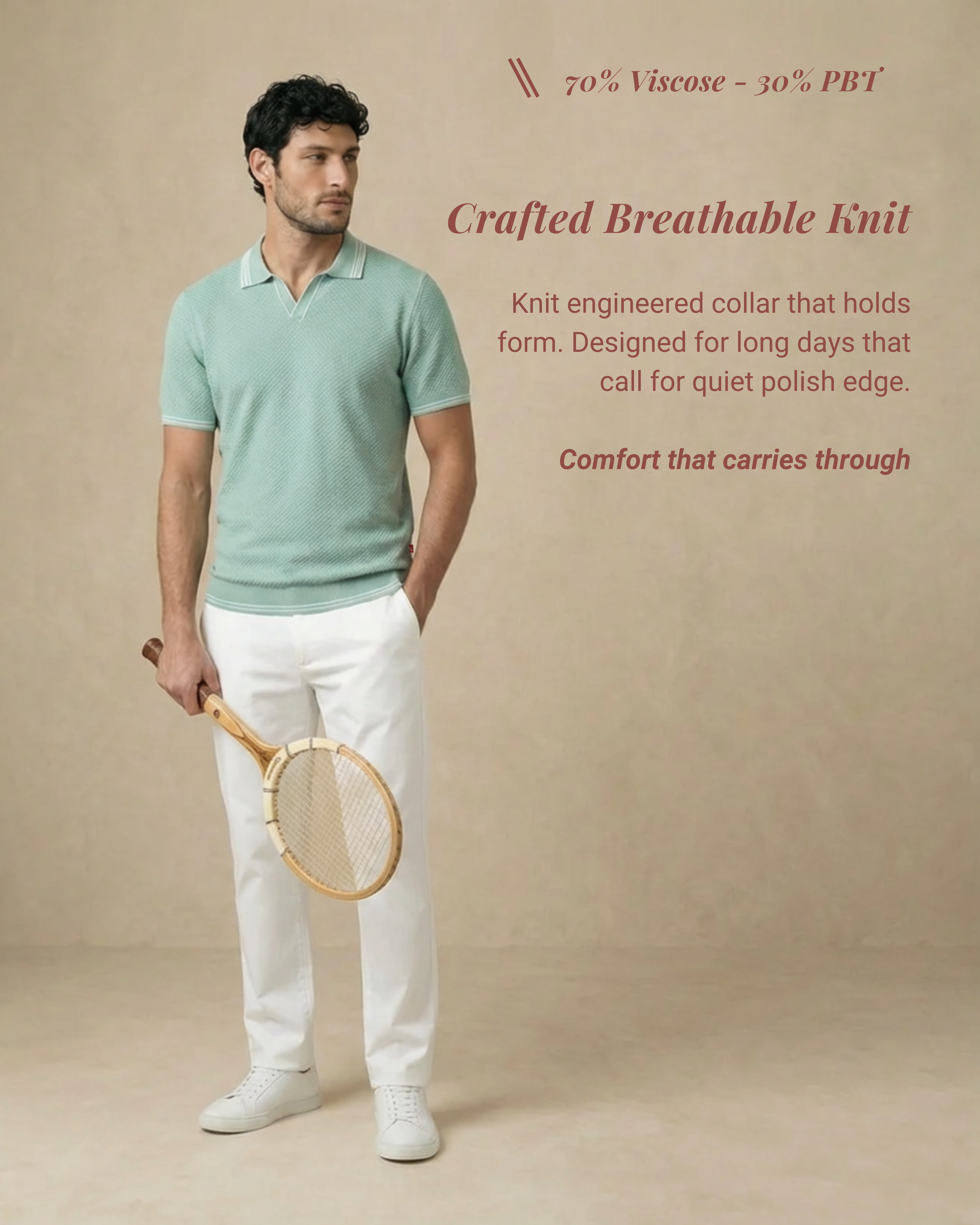 Mint Green Ultra Stretch Waffle V-Polo