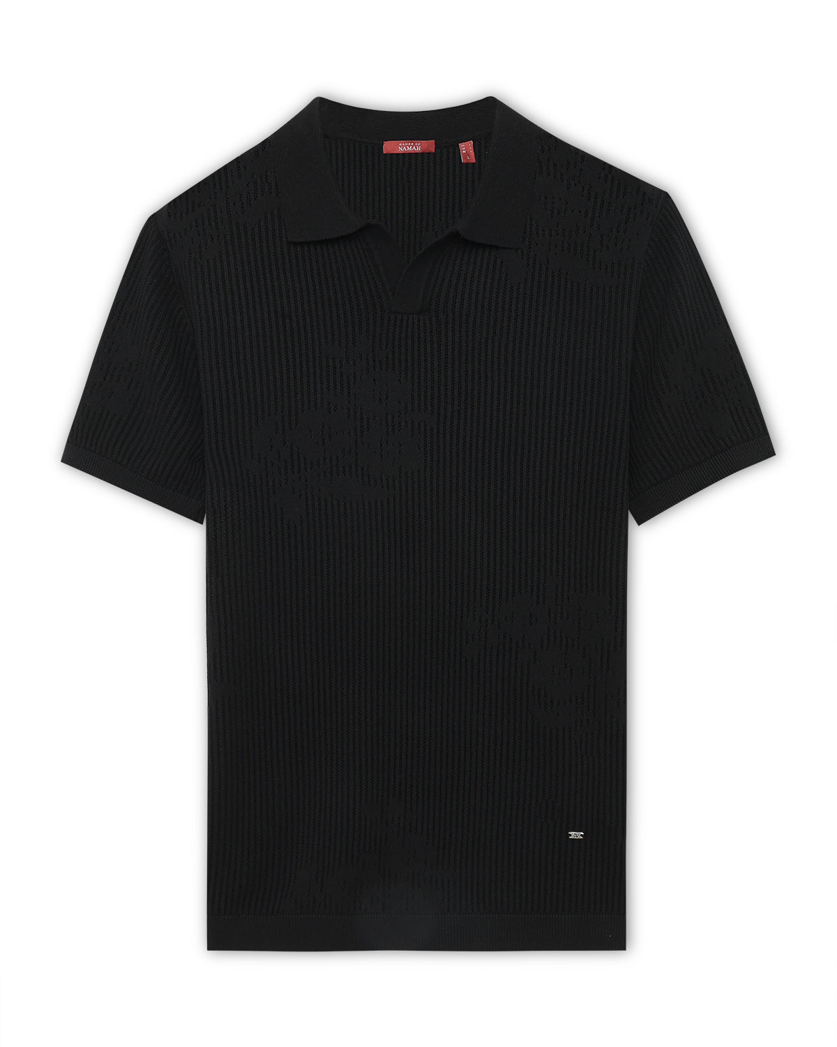 Ink Black Floral Jacquard V-Polo