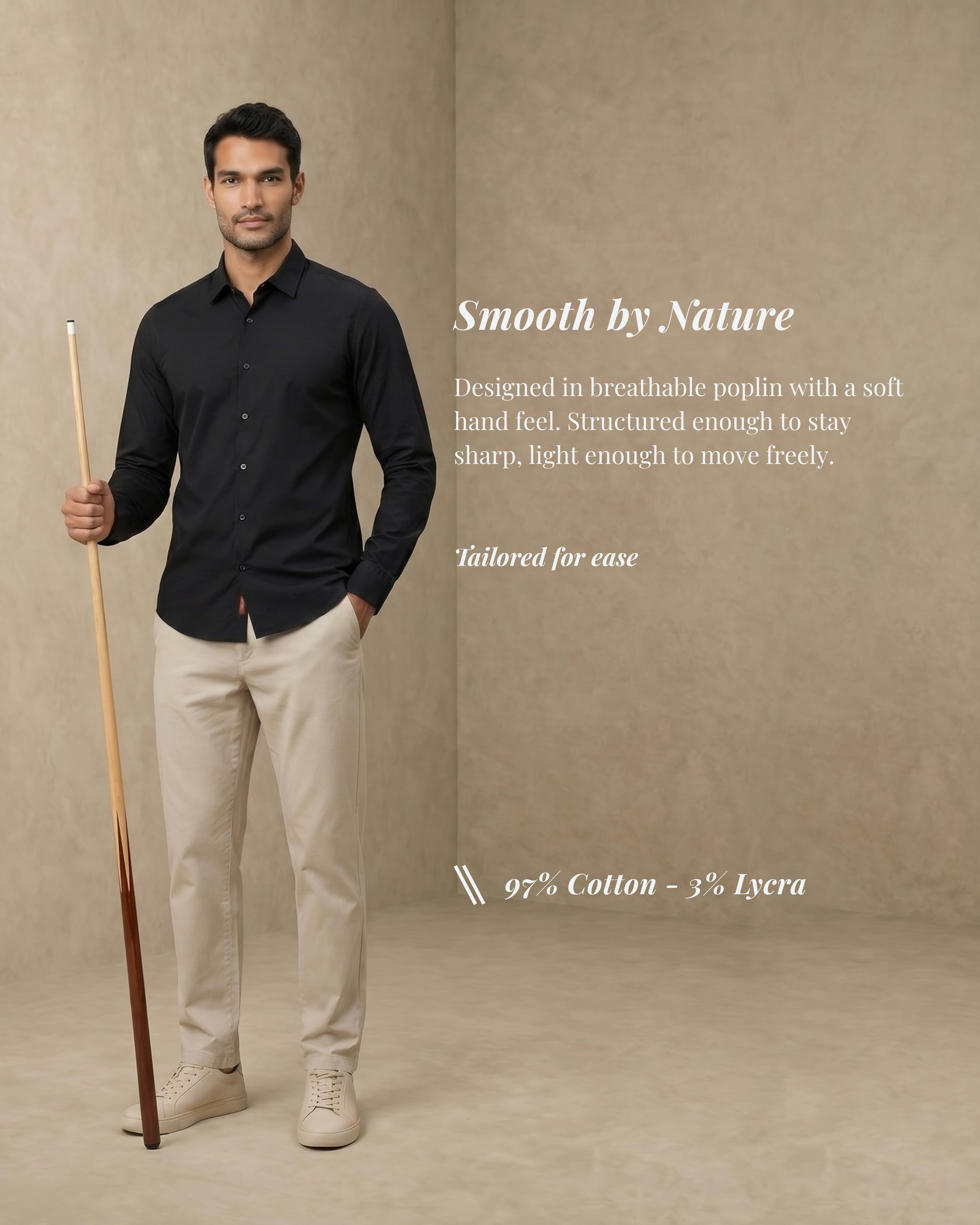 Ink Black Poplin Stretch Cotton Shirt