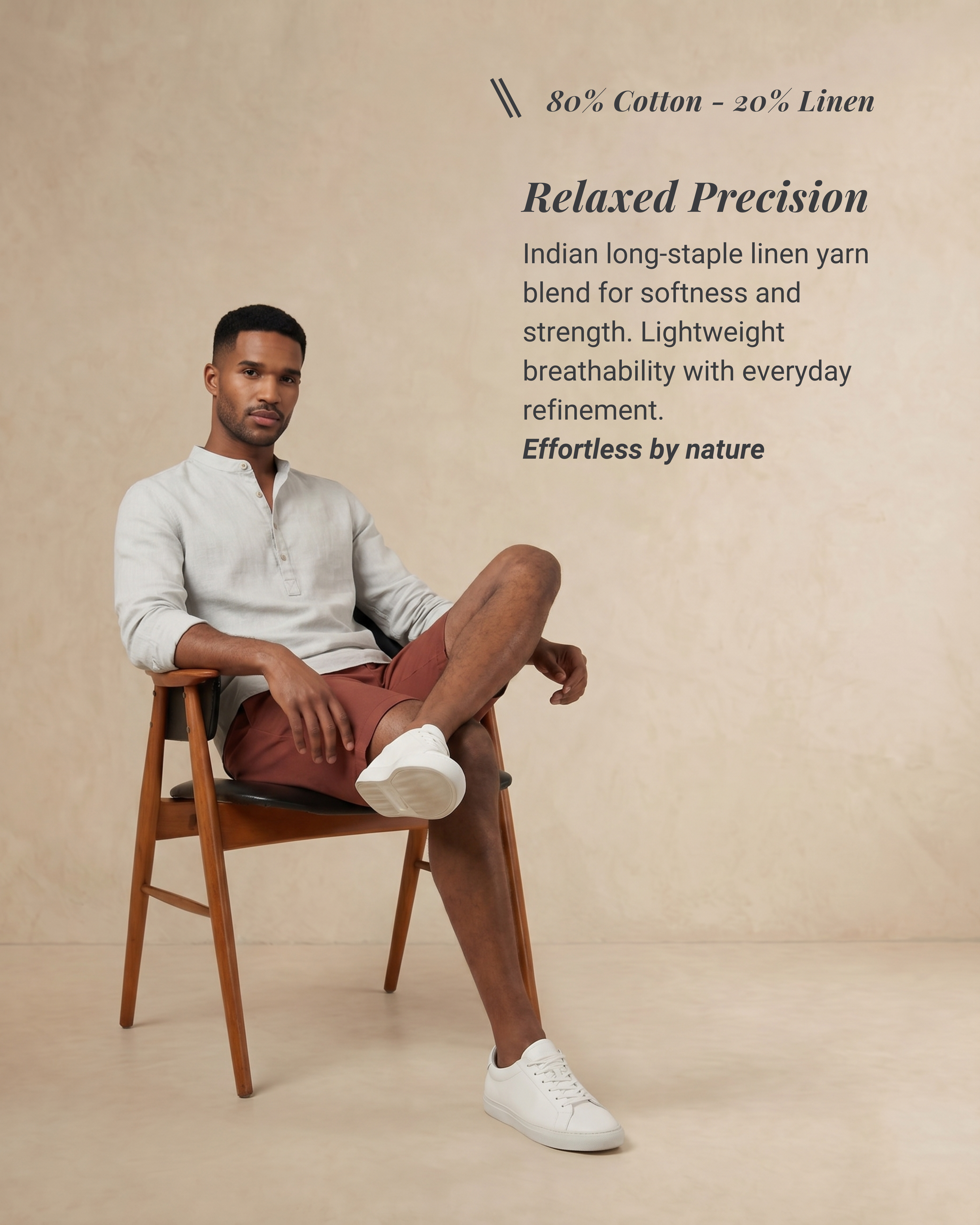 Natural Linen Blend Half-placket Shirt