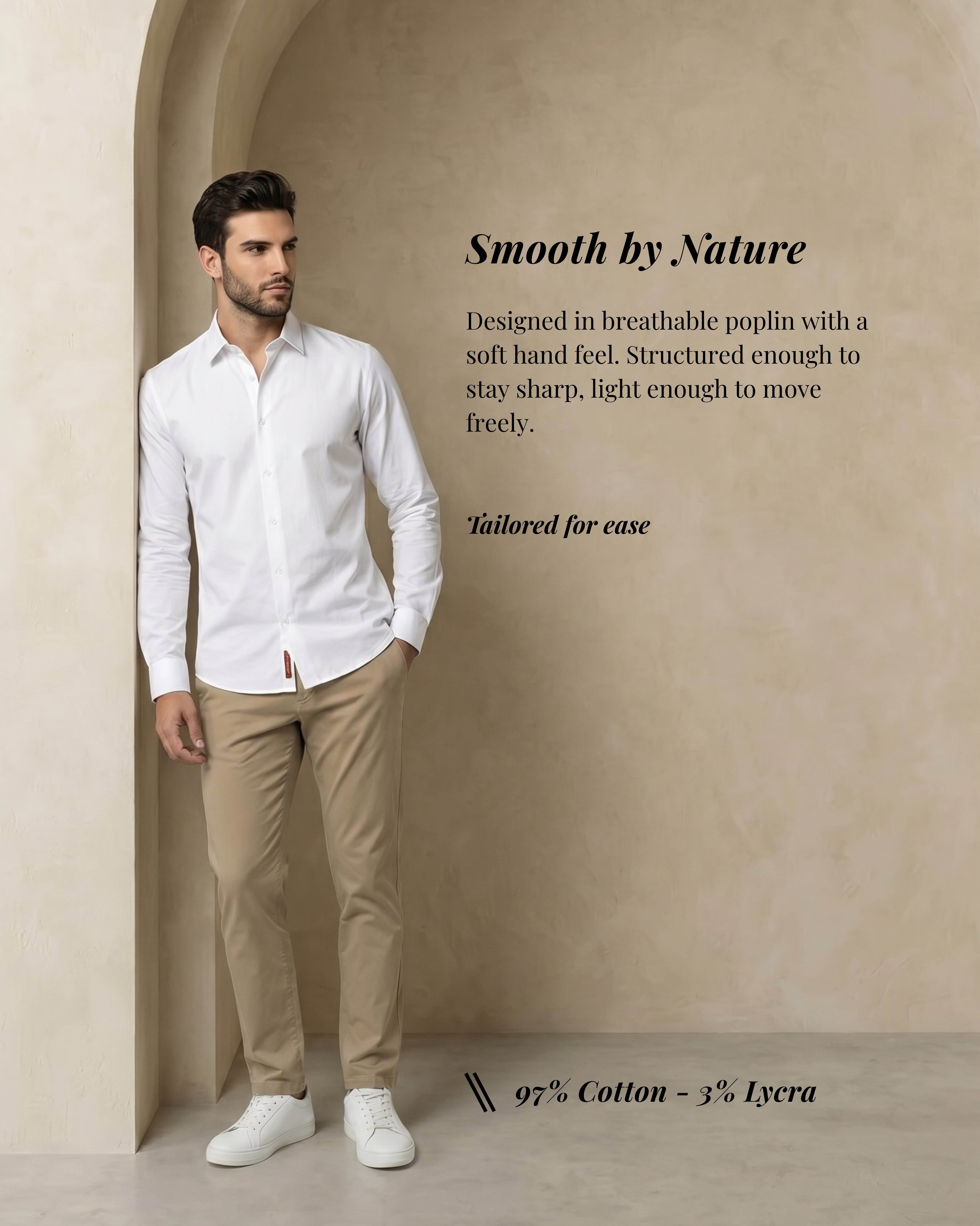 Pure White Poplin Stretch Cotton Shirt