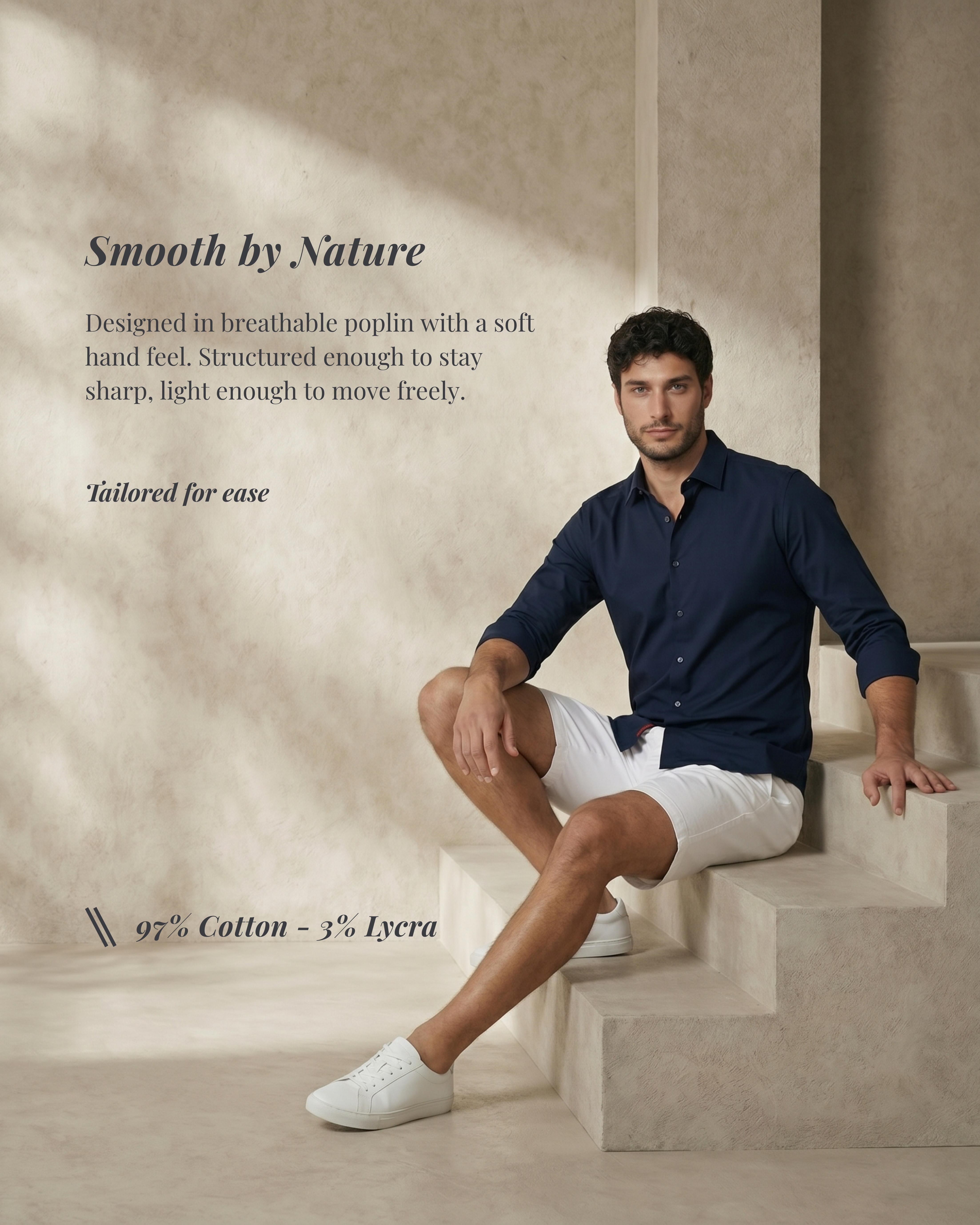 Midnight Blue Poplin Stretch Cotton Shirt