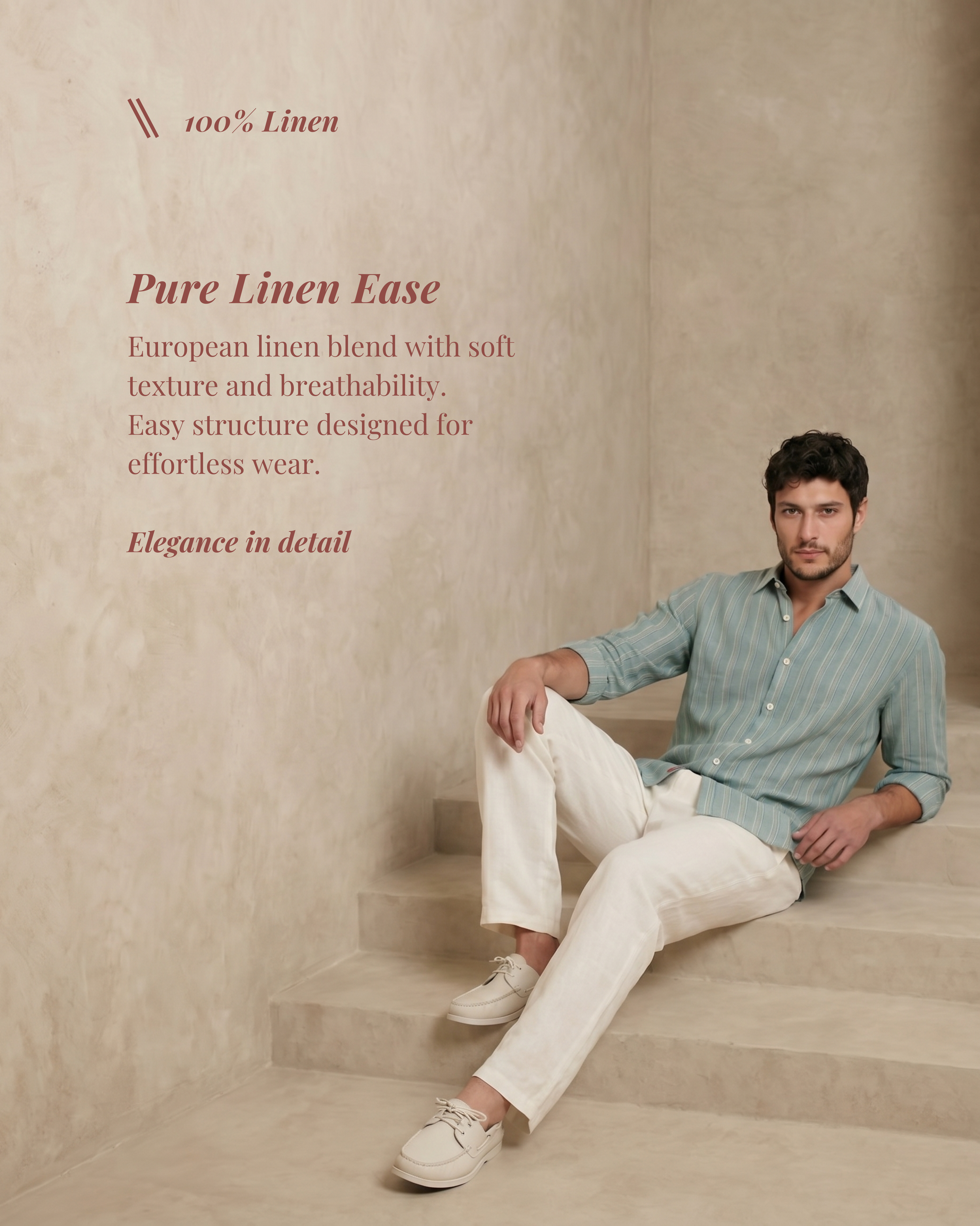 Deep Teal Striped 100% Linen Shirt