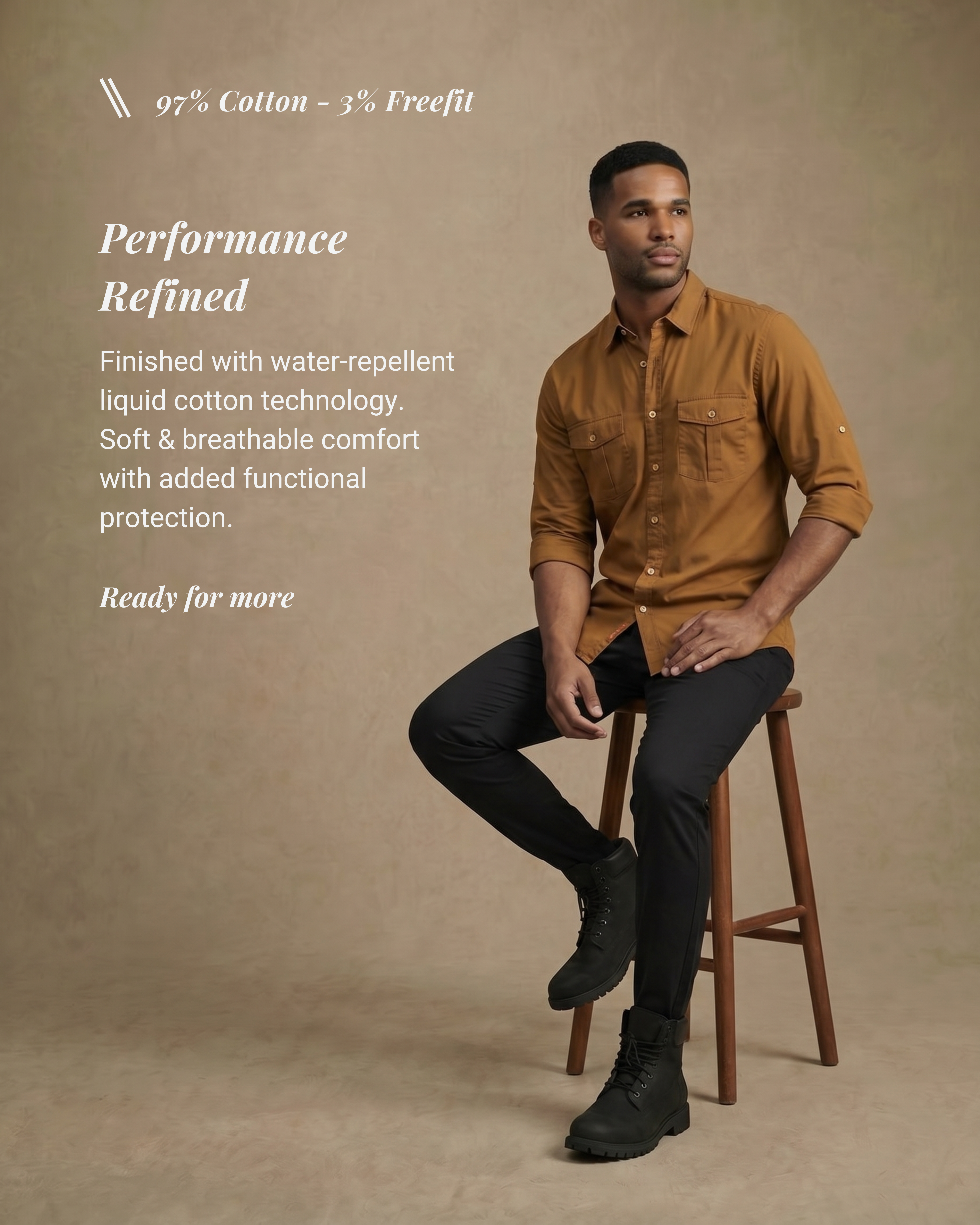 100% Cotton Water Repellant Deep Ochre Safari Shirt