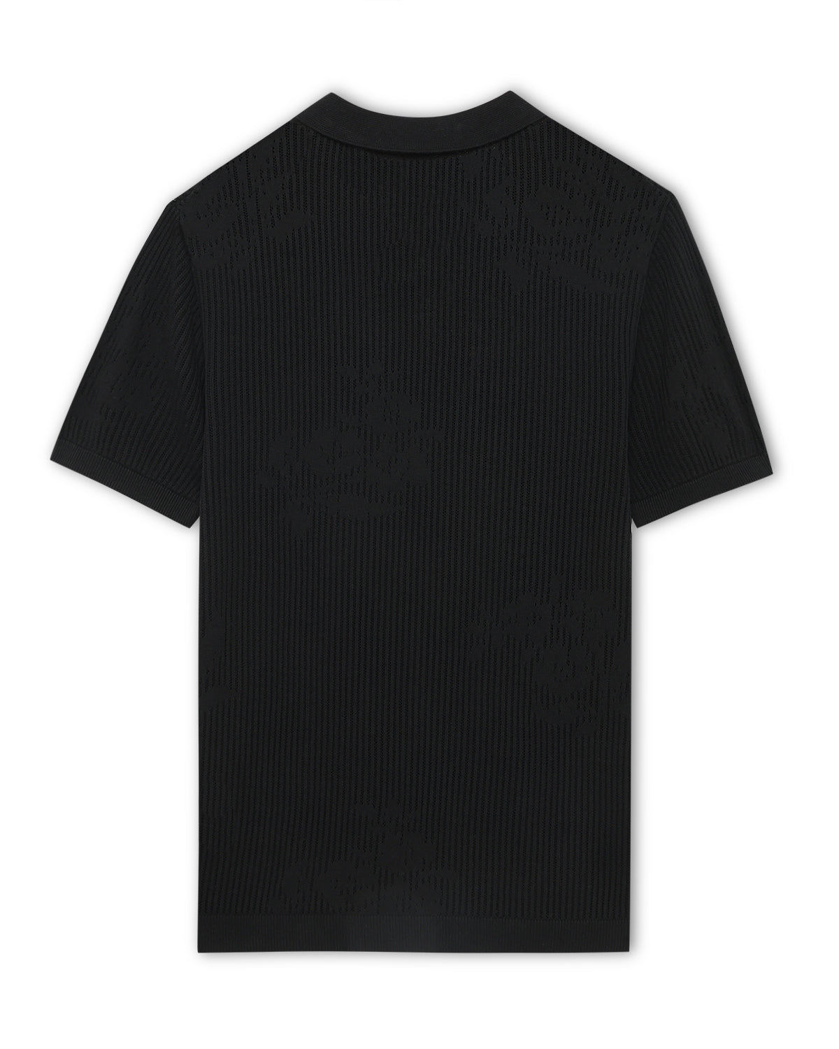 Ink Black Floral Jacquard V-Polo