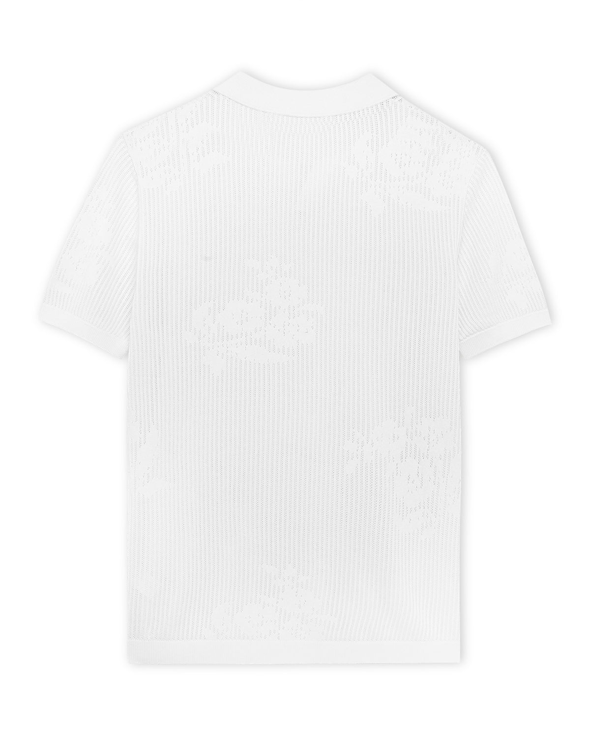Soft White Floral Jacquard V-Polo