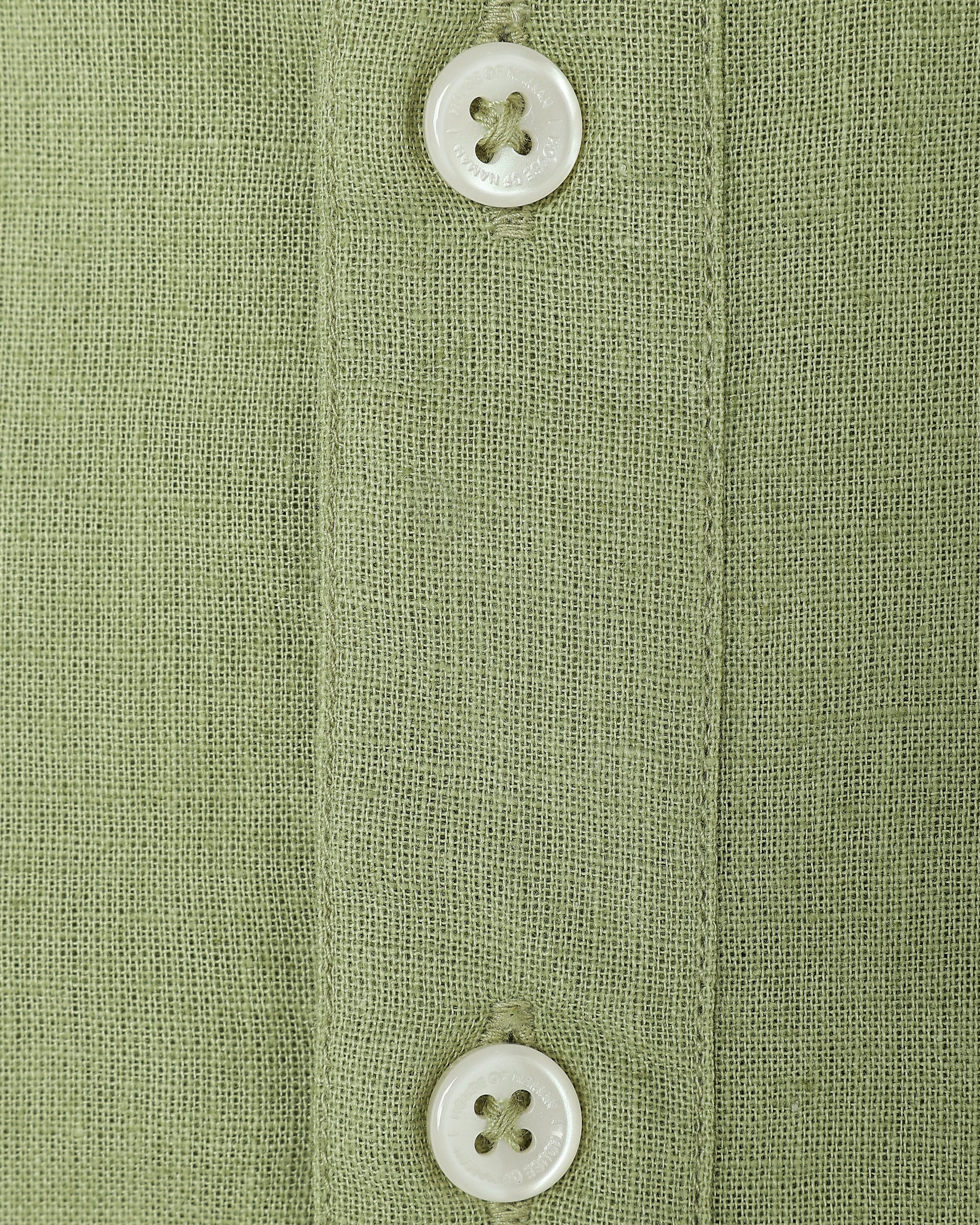 Grass Green Linen Blend Half-placket Shirt