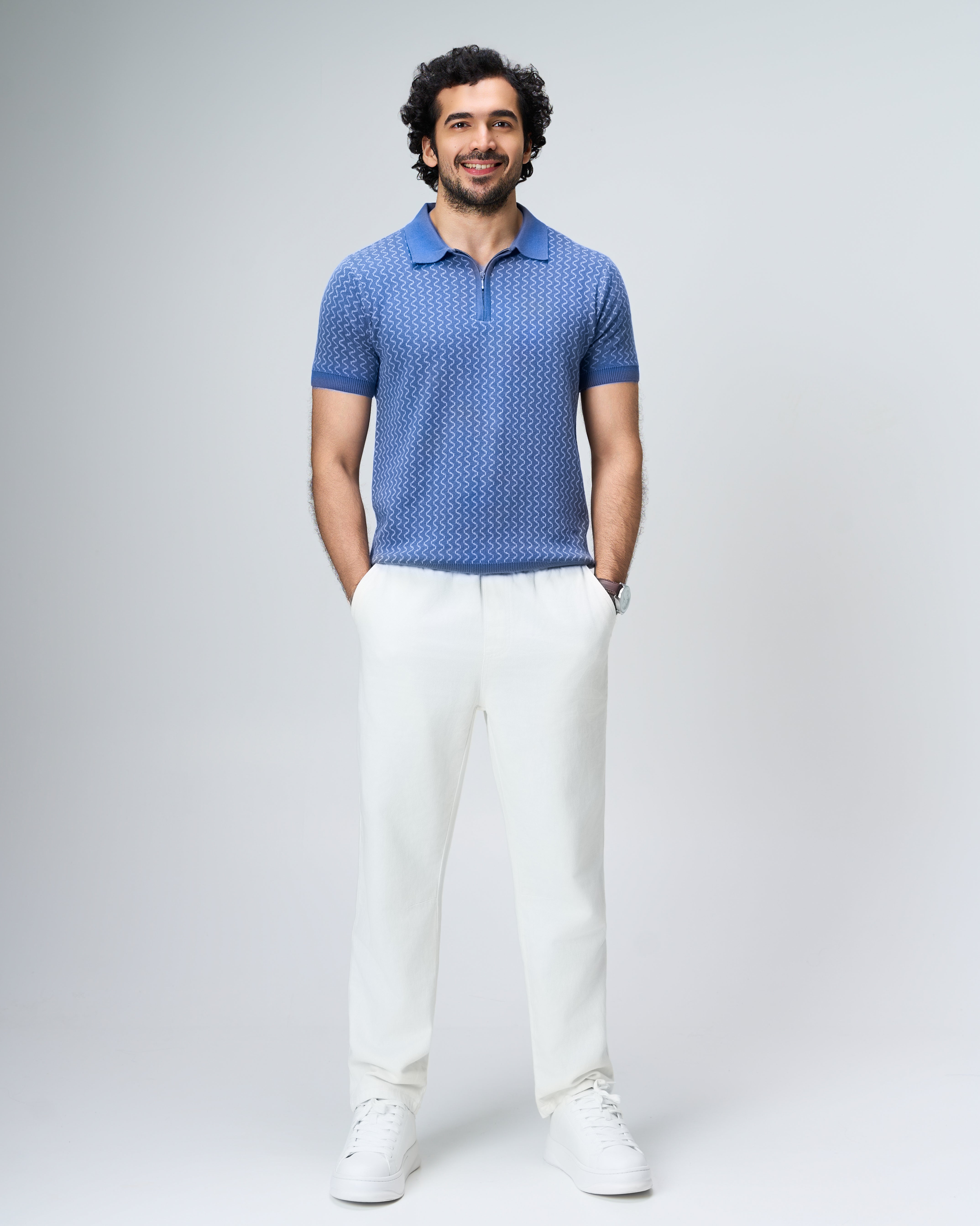 Denim Blue Waveline Z-Polo - 100% Cotton - II