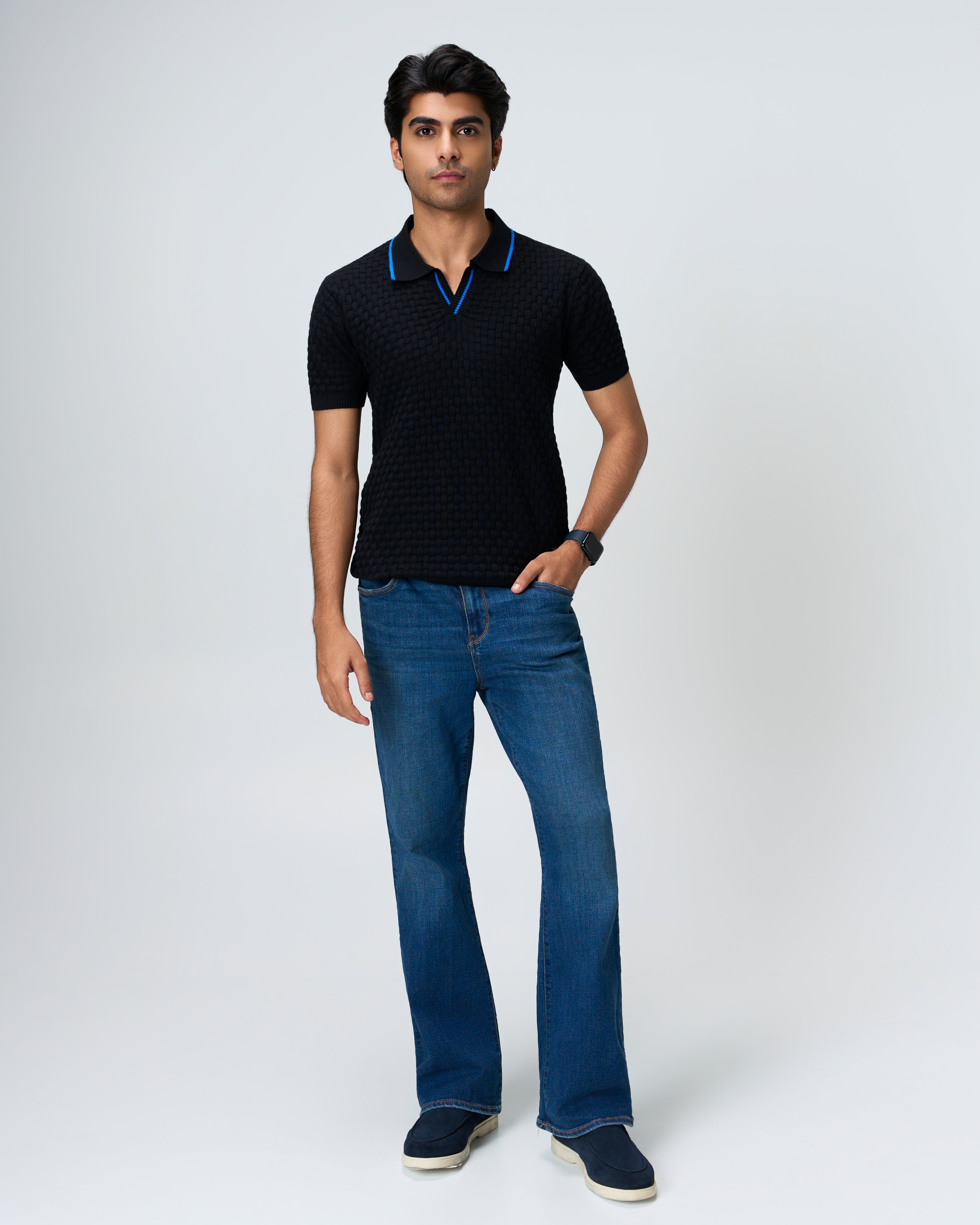 Electric Blue Piping Basket V-Polo - 100% Cotton - II