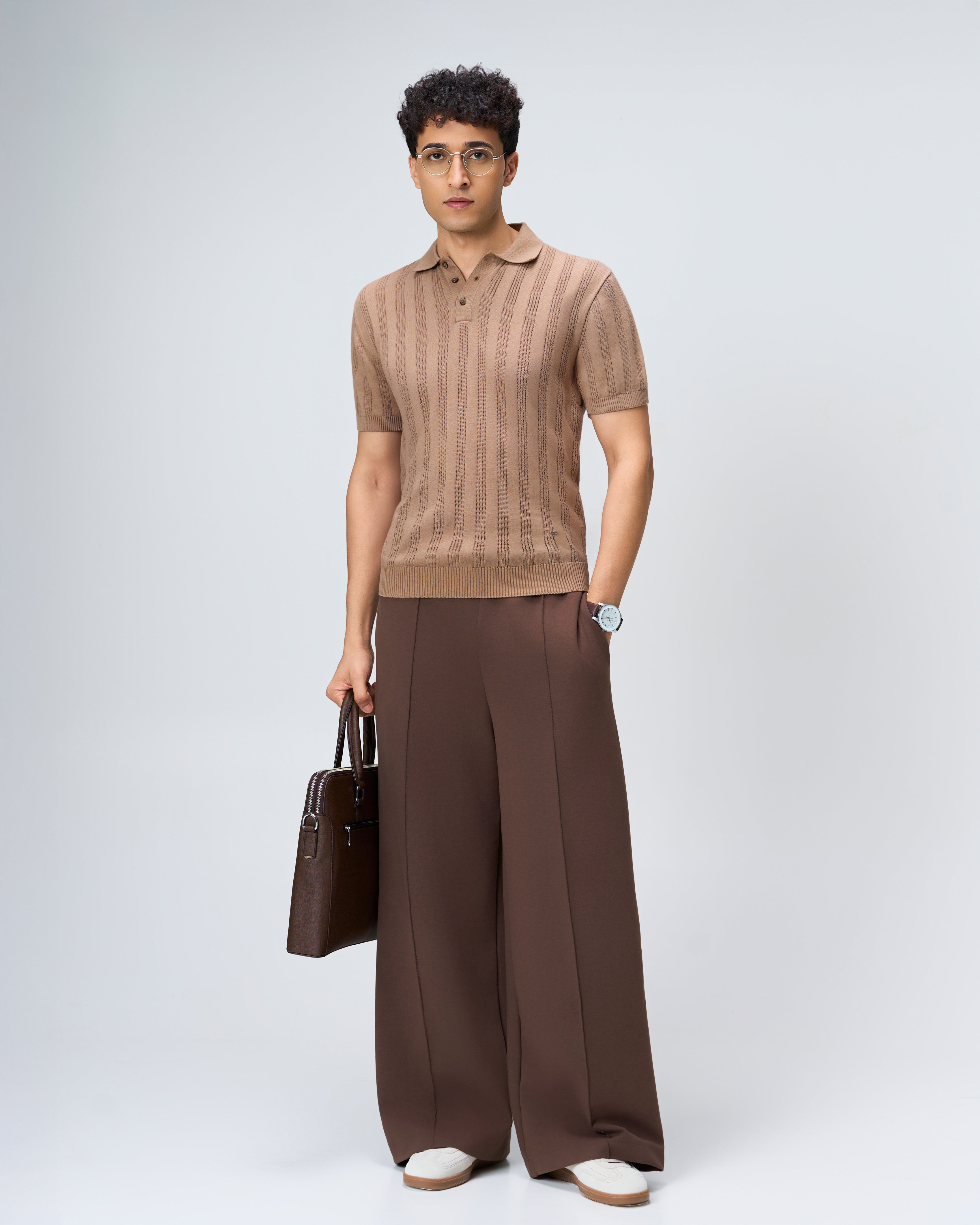 Warm Tan Linear B-Polo - 100% Cotton - II