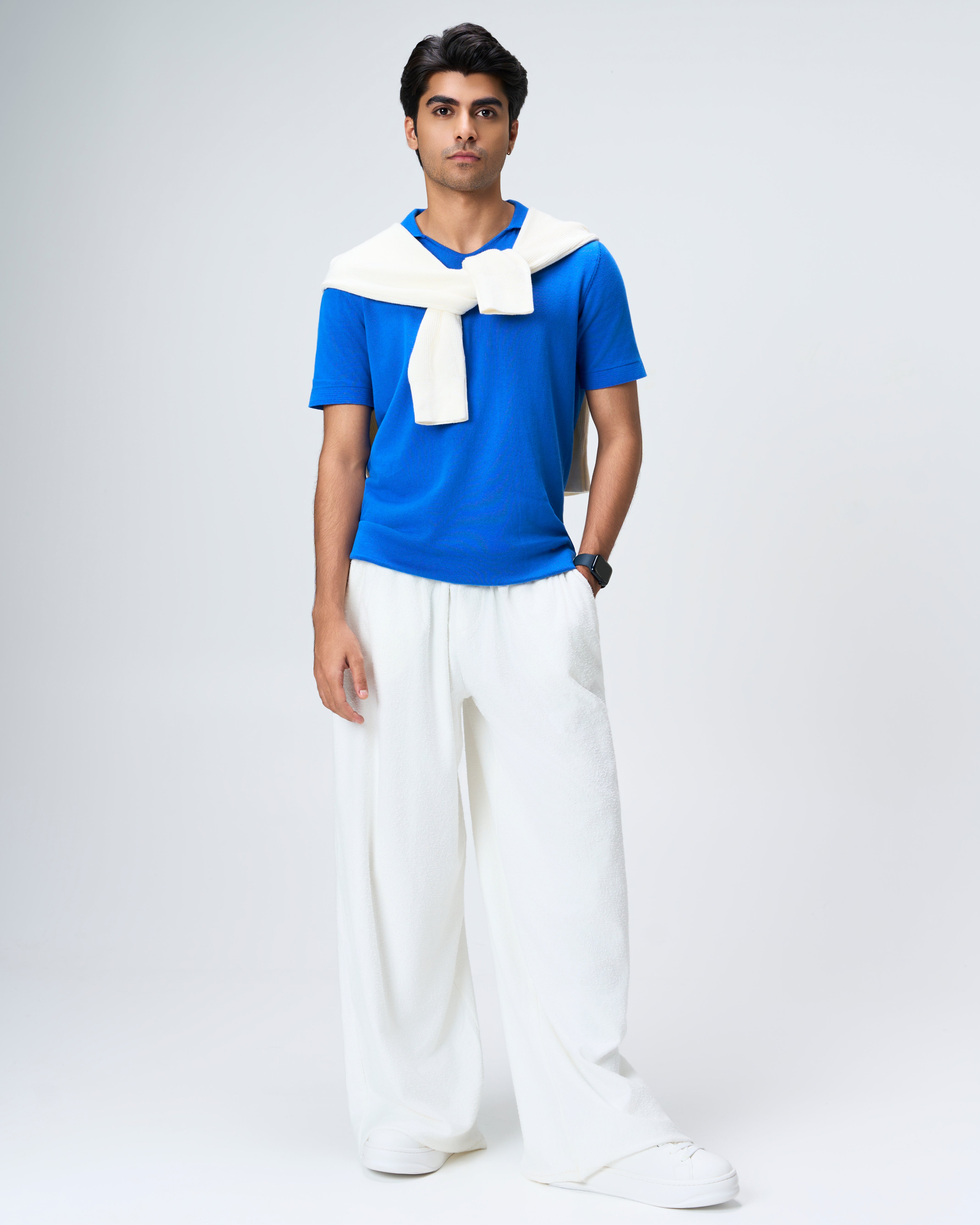 Electric Blue Piqué U-Polo - 100% Cotton - II