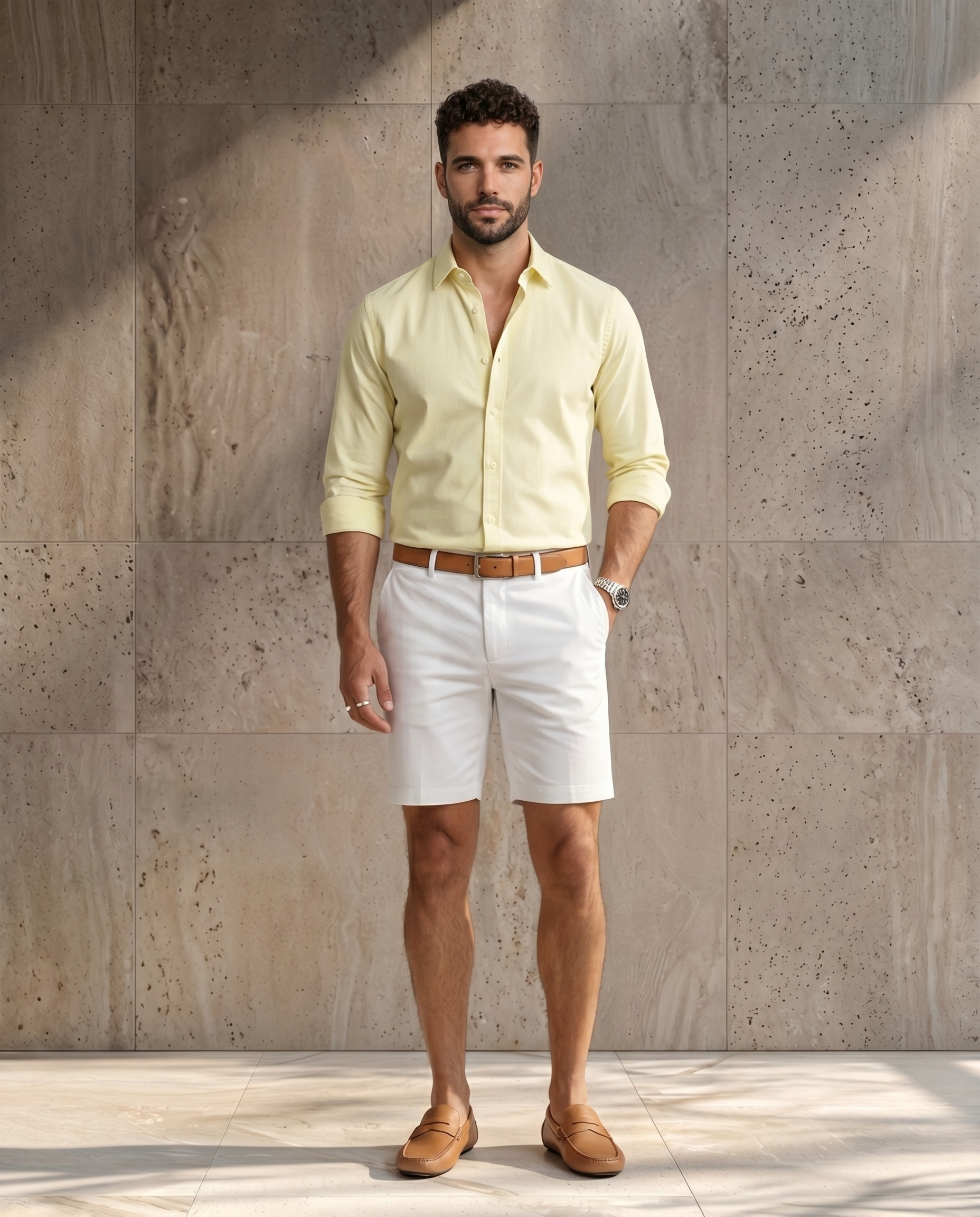 Lemon Yellow 100% Cotton Oxford Chambray Shirt