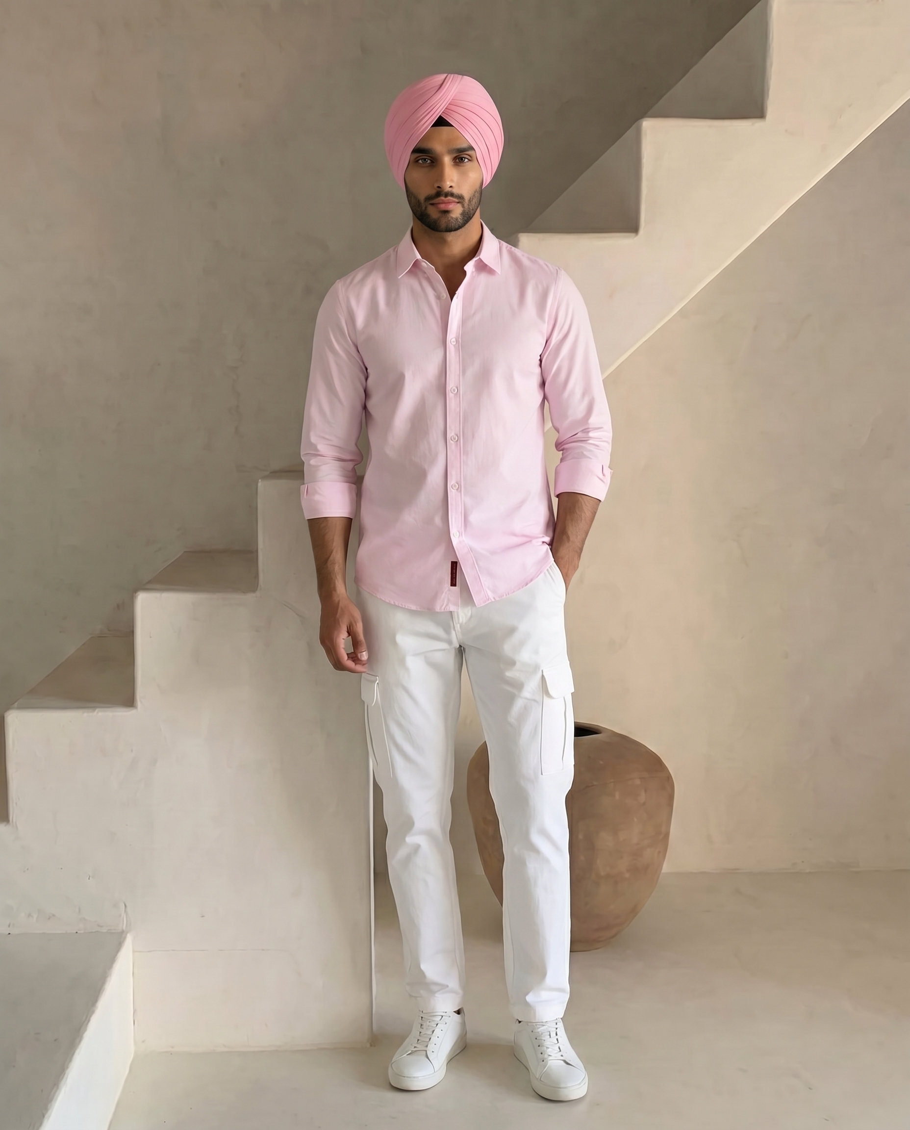 Light Pink 100% Cotton Oxford Chambray Shirt